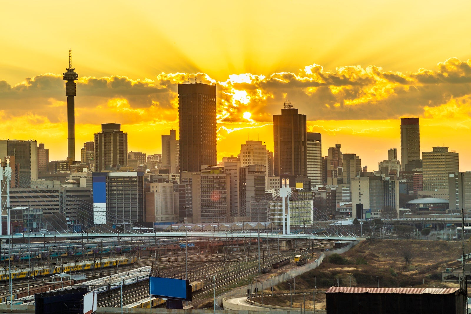 Johannesburg sunrise cityscape silhouette