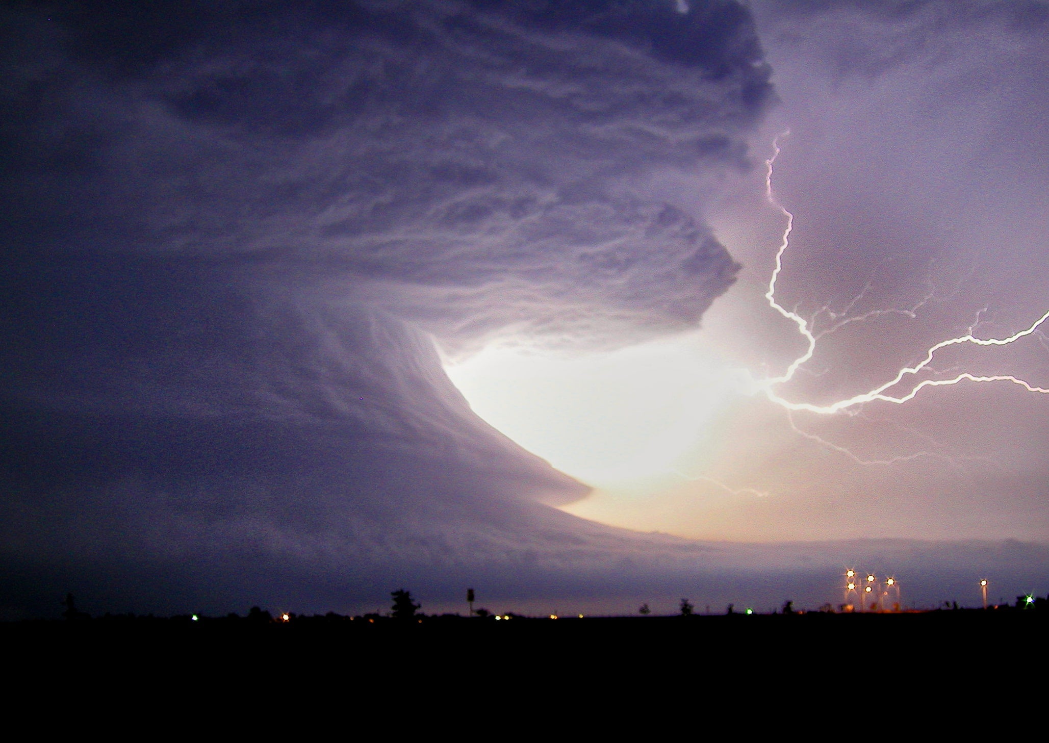 Storm clouds and lightning strike