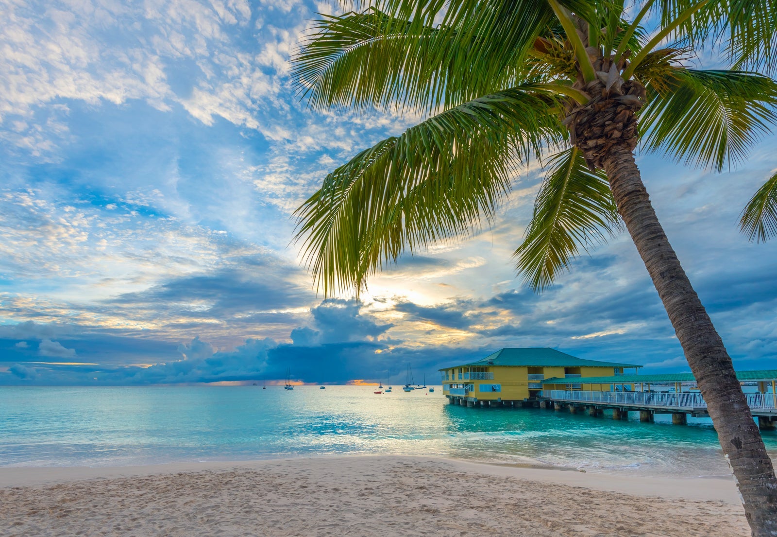 Caribbean, West Indies, Barbados, Bridgetown, Carlisle Bay, Pebbles Beach at Sunset