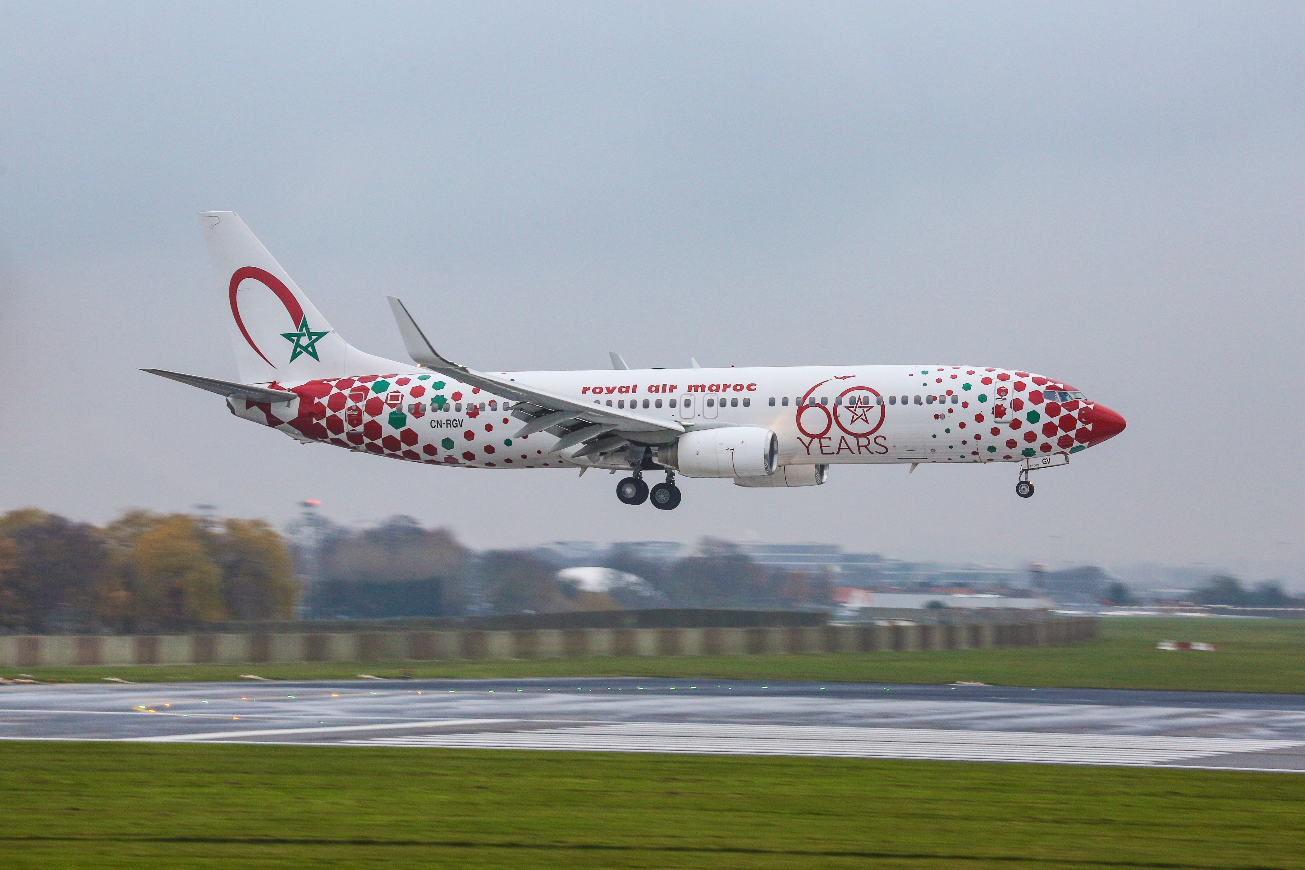 The Royal Air Maroc or RAM Boeing 737-800 is seen landing at