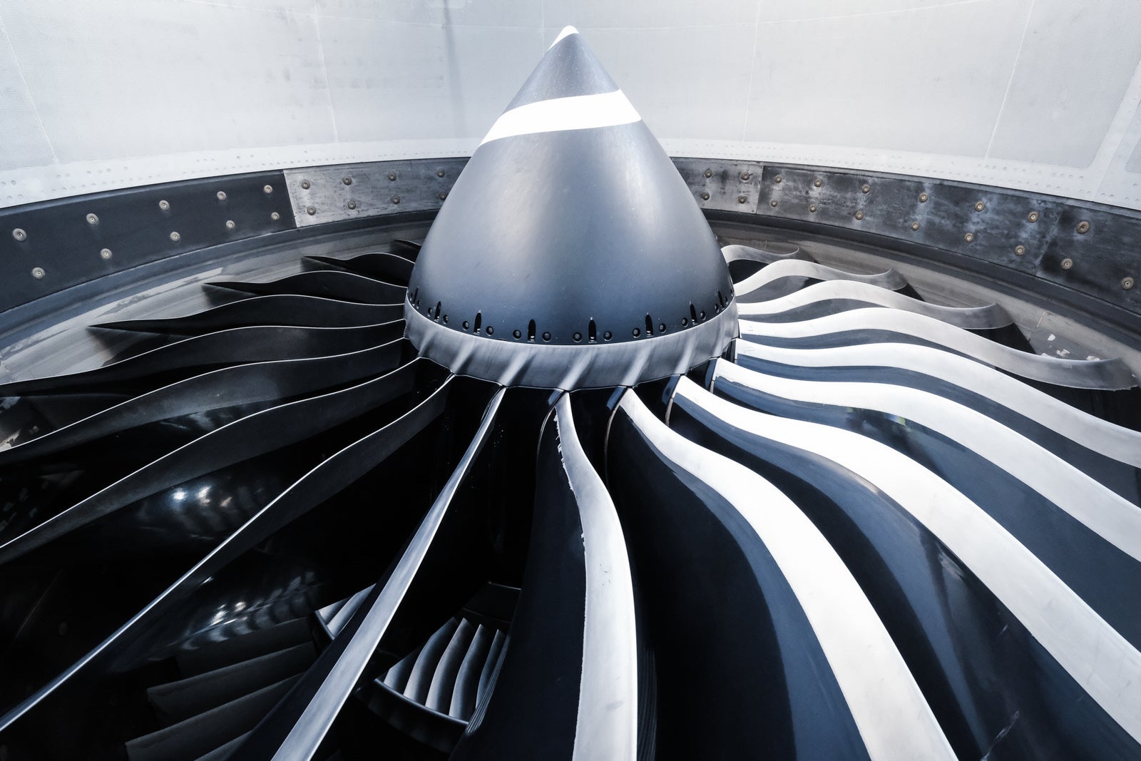 Low Angle View Of Airplane Jet Engine
