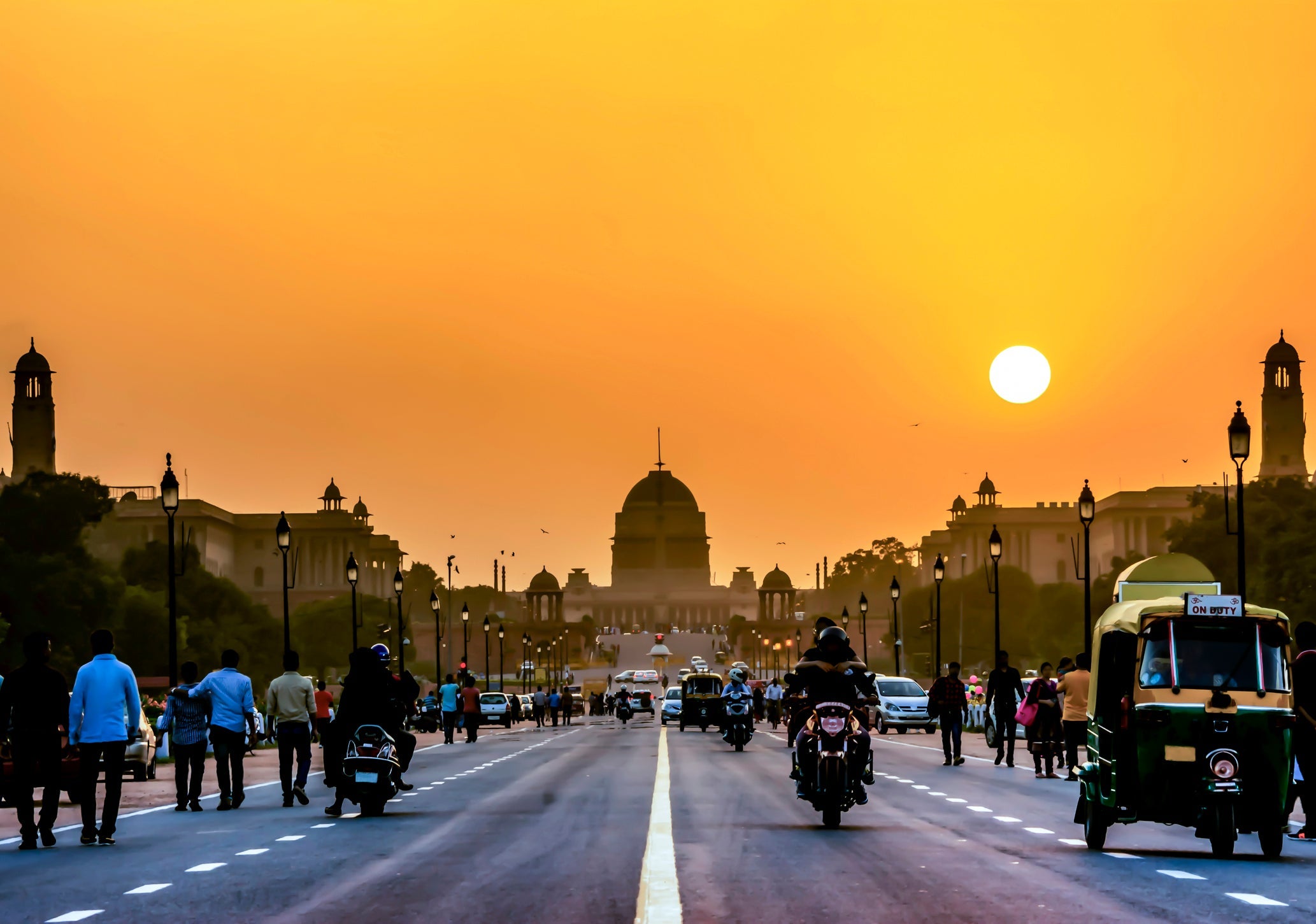 The Rashtrapati Bhavan during sunset time, India.