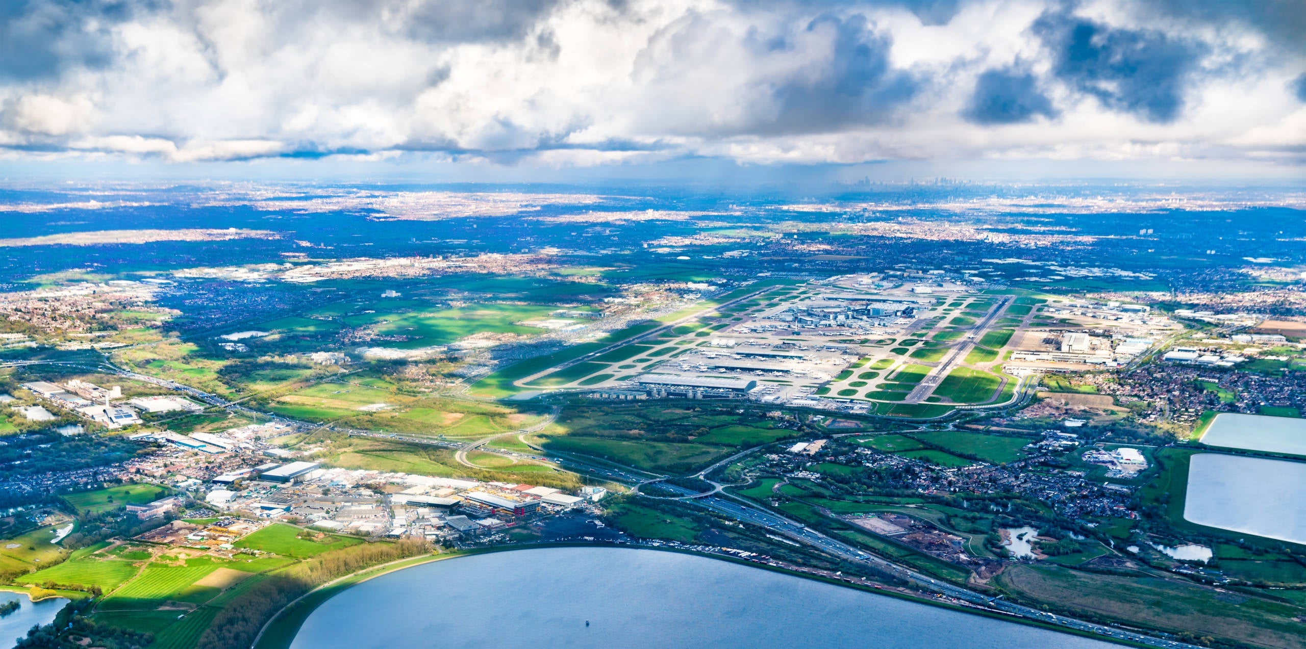 Aerial view of Heathrow Airport in London, UK