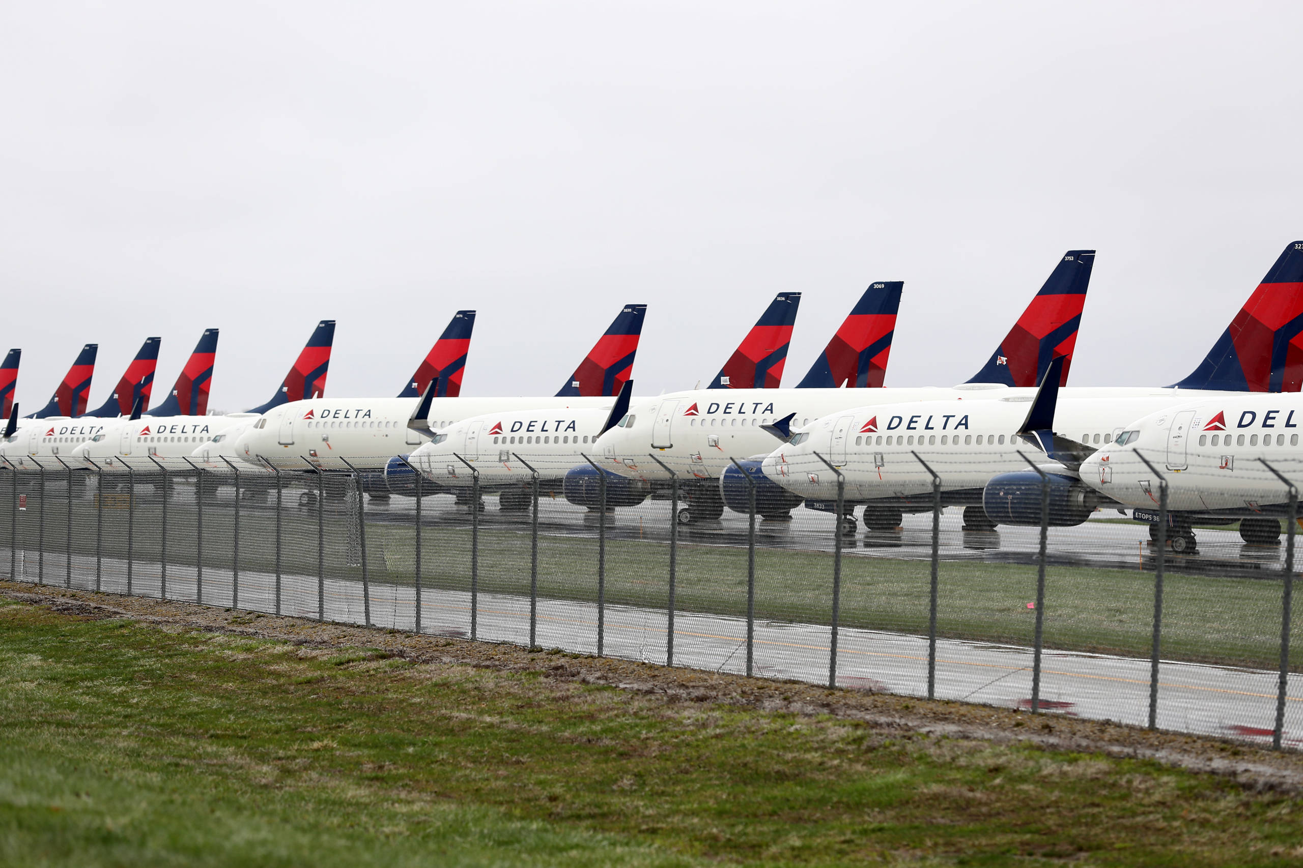 Delta Planes Sit Idle At Kansas City International Airport