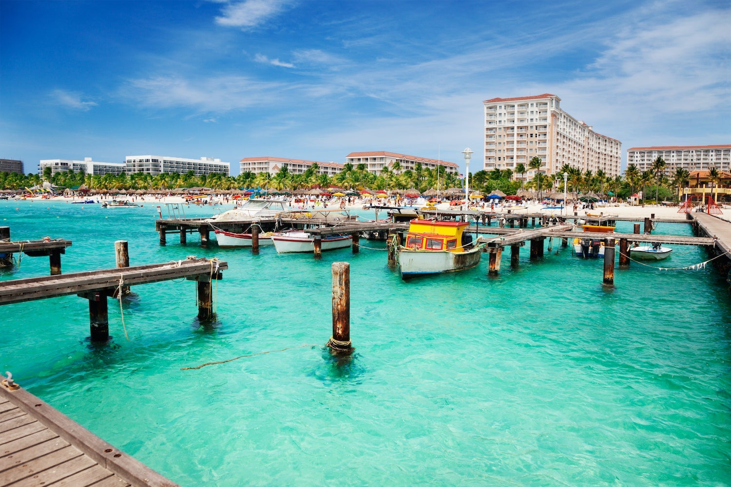 Boats docked in Aruba