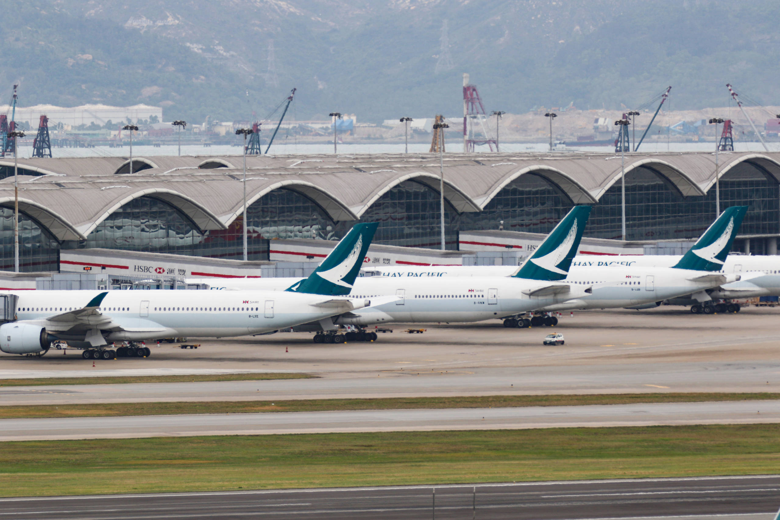 Cathay pacific aircrafts seen parked at the Hong Kong