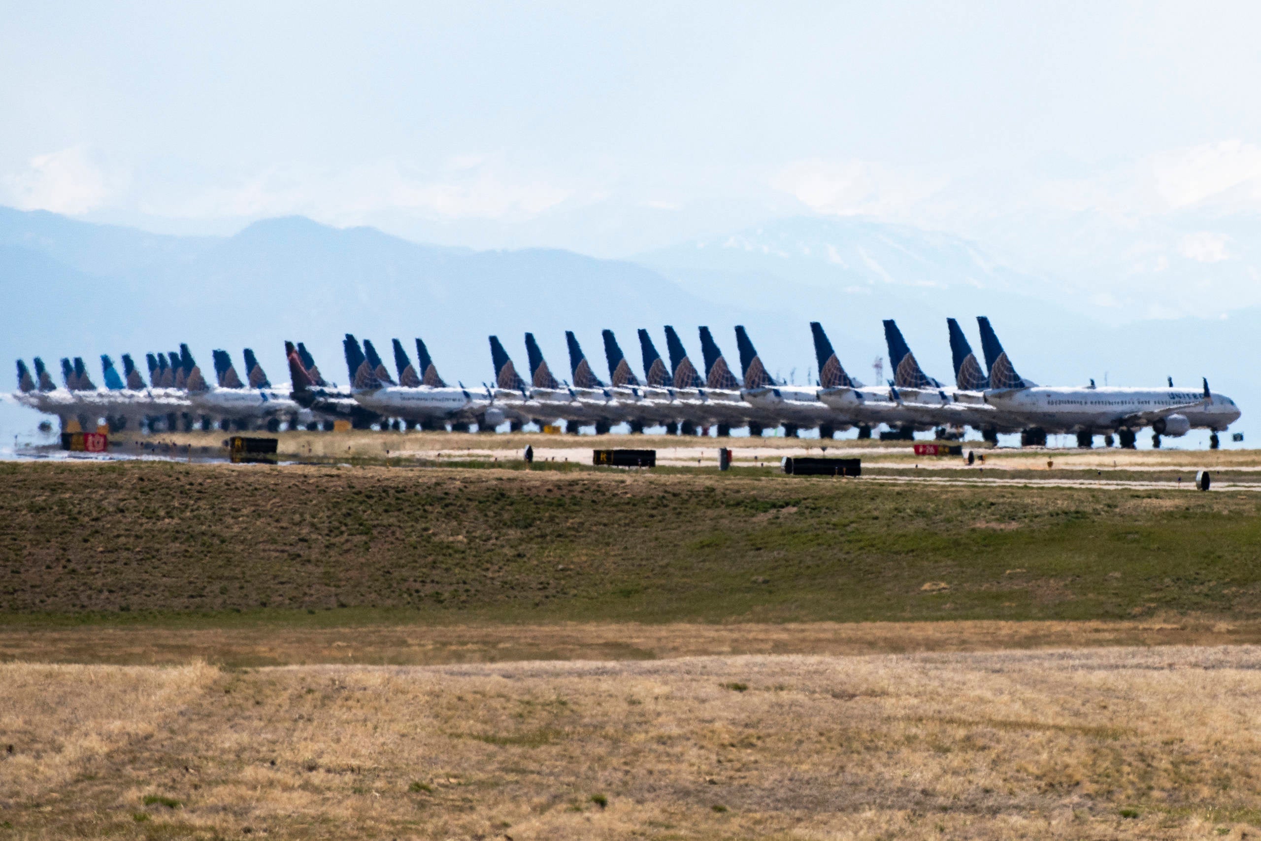 United Planes Sit Parked At Denver International Airport, As The Coronavirus Pandemic Severely Halts Airline Travel