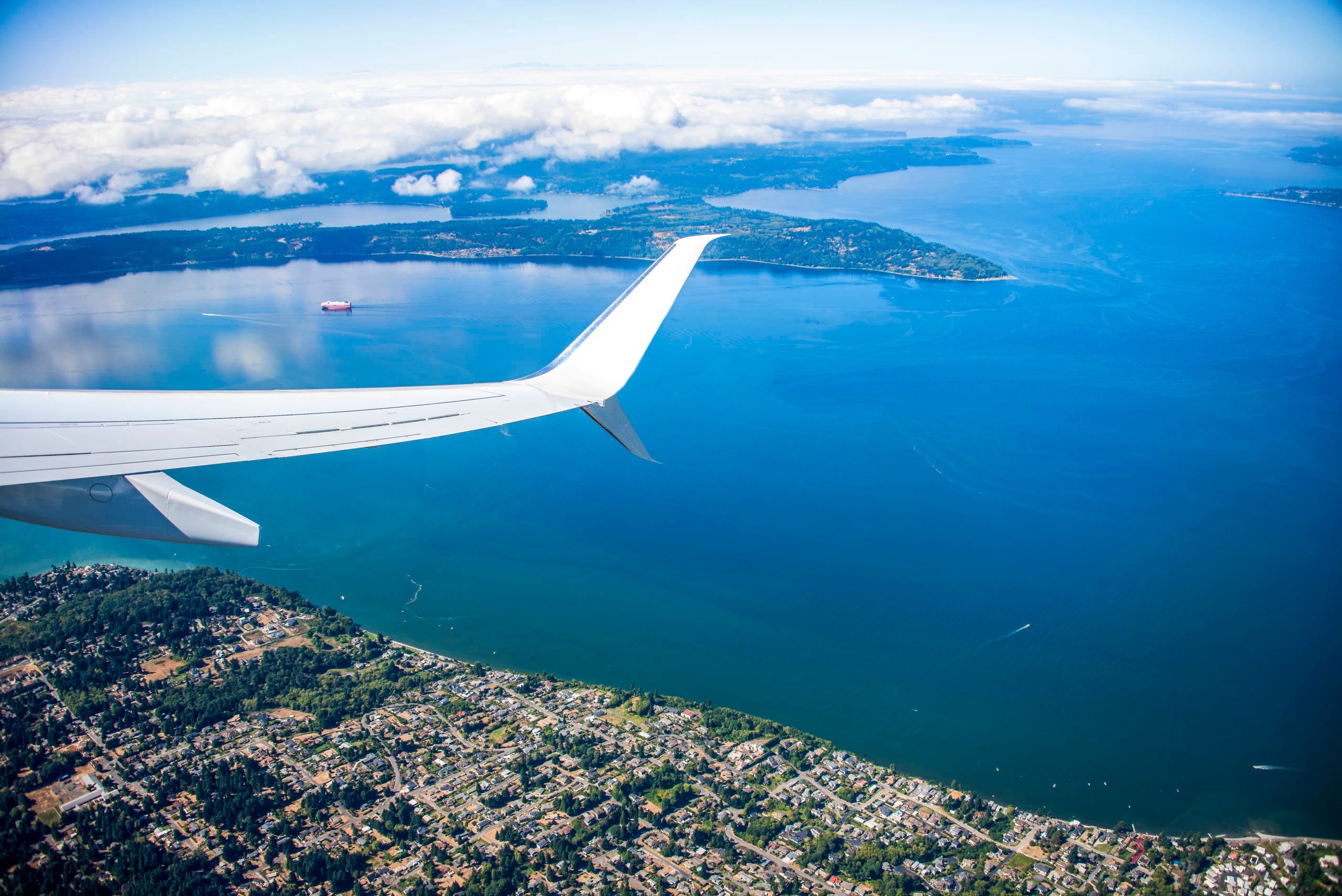 Airplanes are lined up at the Ted Stevens Anchorage International Airport (ANC) in Alaska