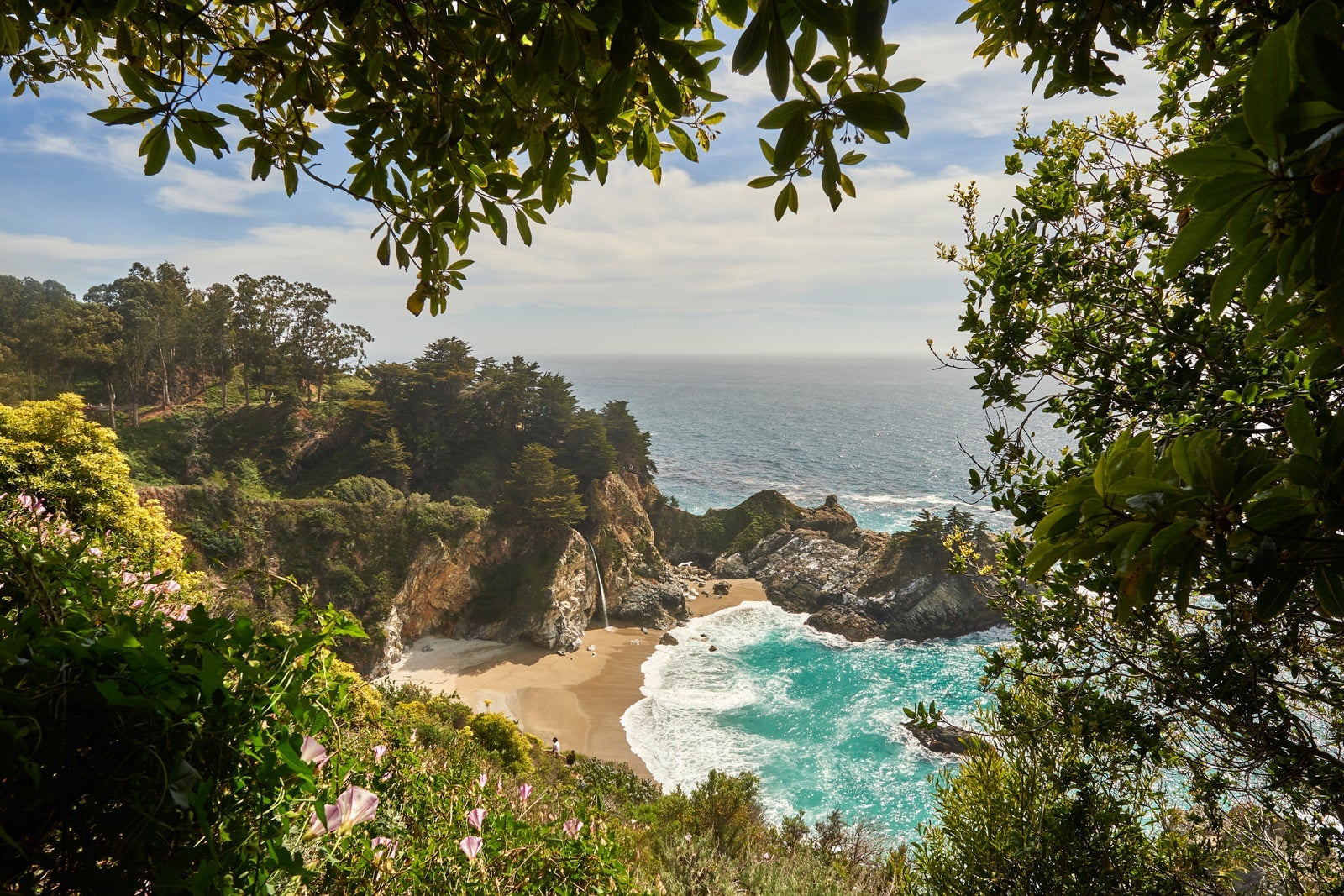 Wide shot view of Big Sur from above on Pacific Coast Highway 1