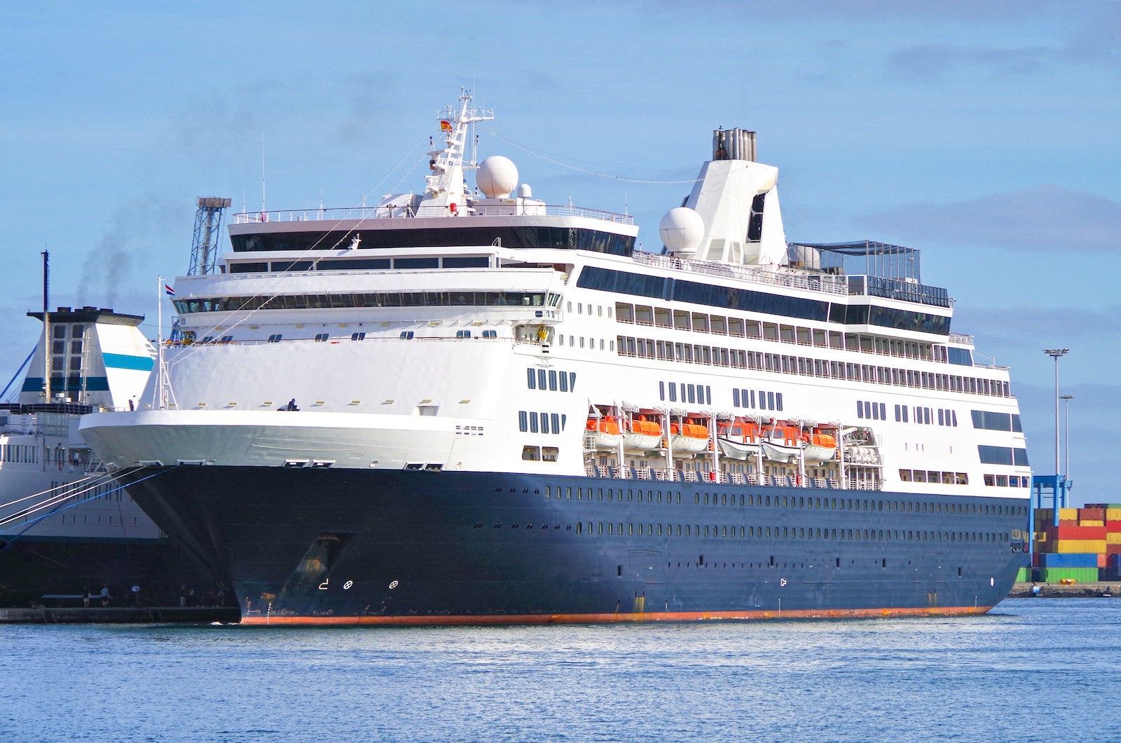 Dream vacation in the Mediterranean on luxury Holland America Line cruiseship or cruise ship liner in MS Maasdam summer in port