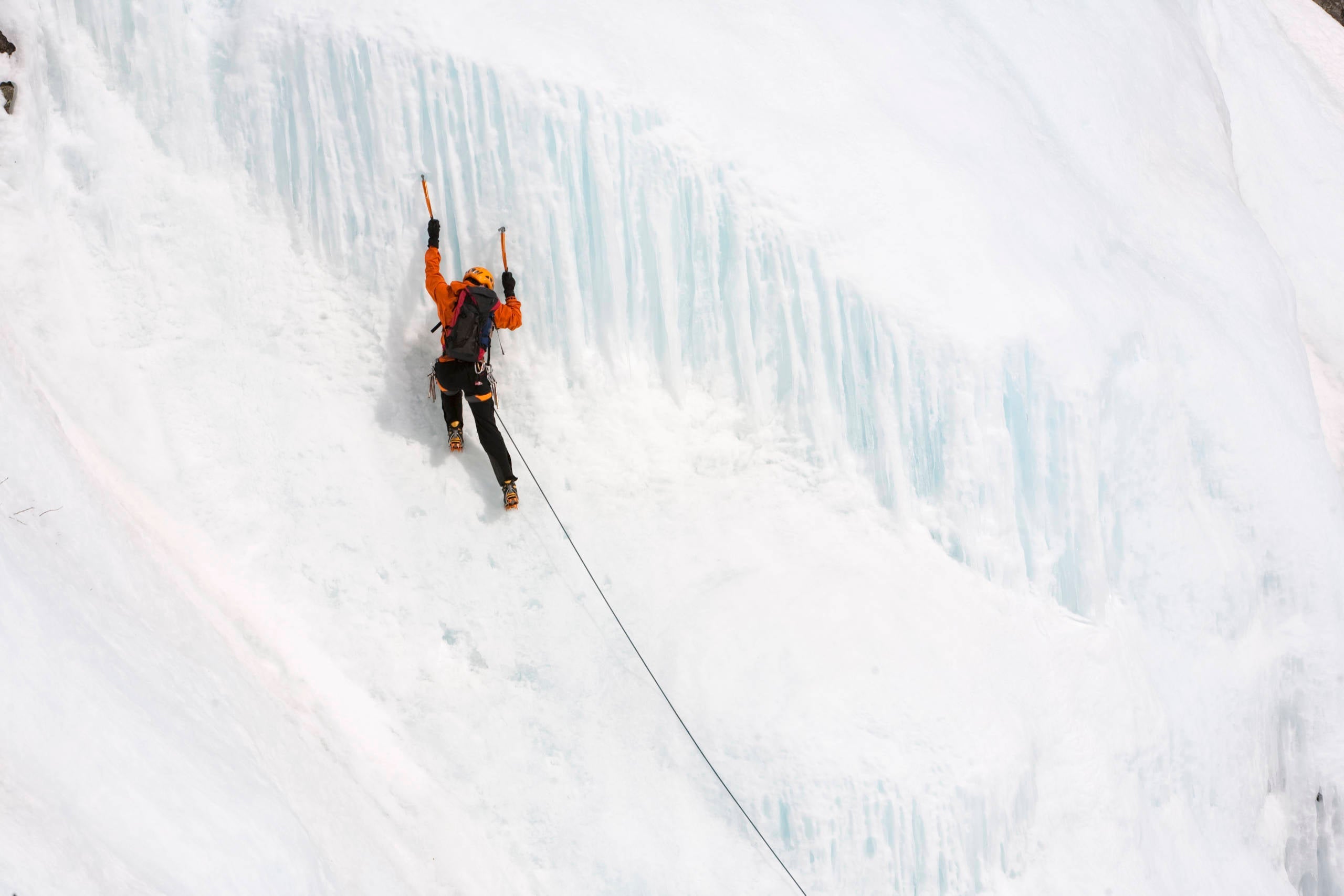 Ice climbing on Huntington's Ravine on Mt. Washington in the White Mountains of New Hampshire.