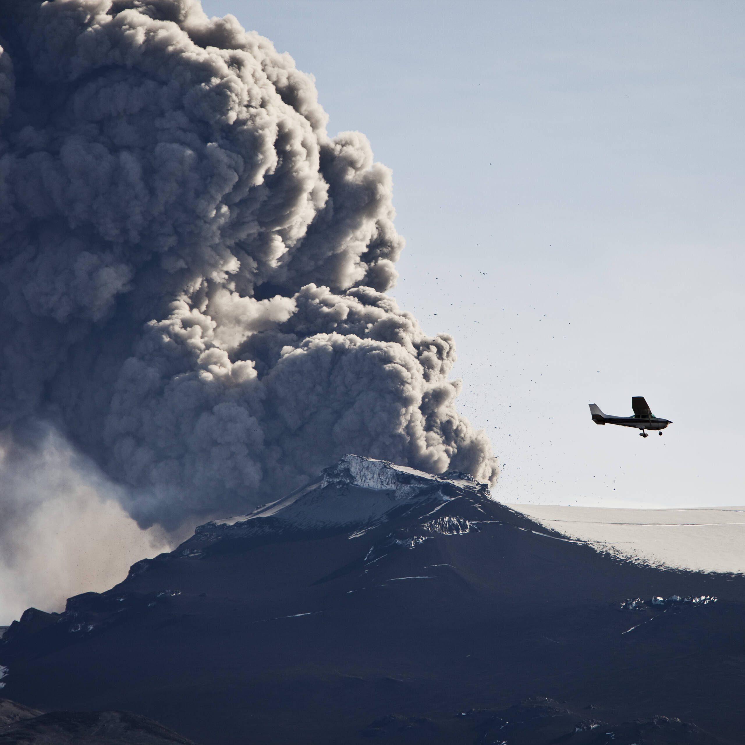 Ash Plume with airplane, Eyjafjallajokull, Iceland