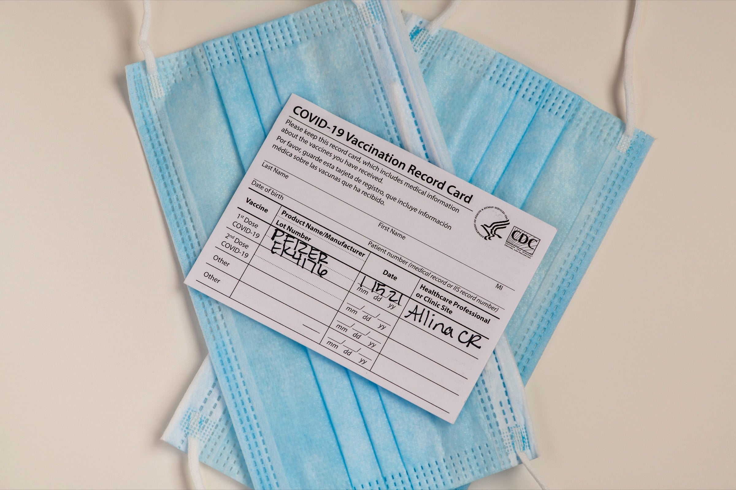 CDC Vaccine card and masks