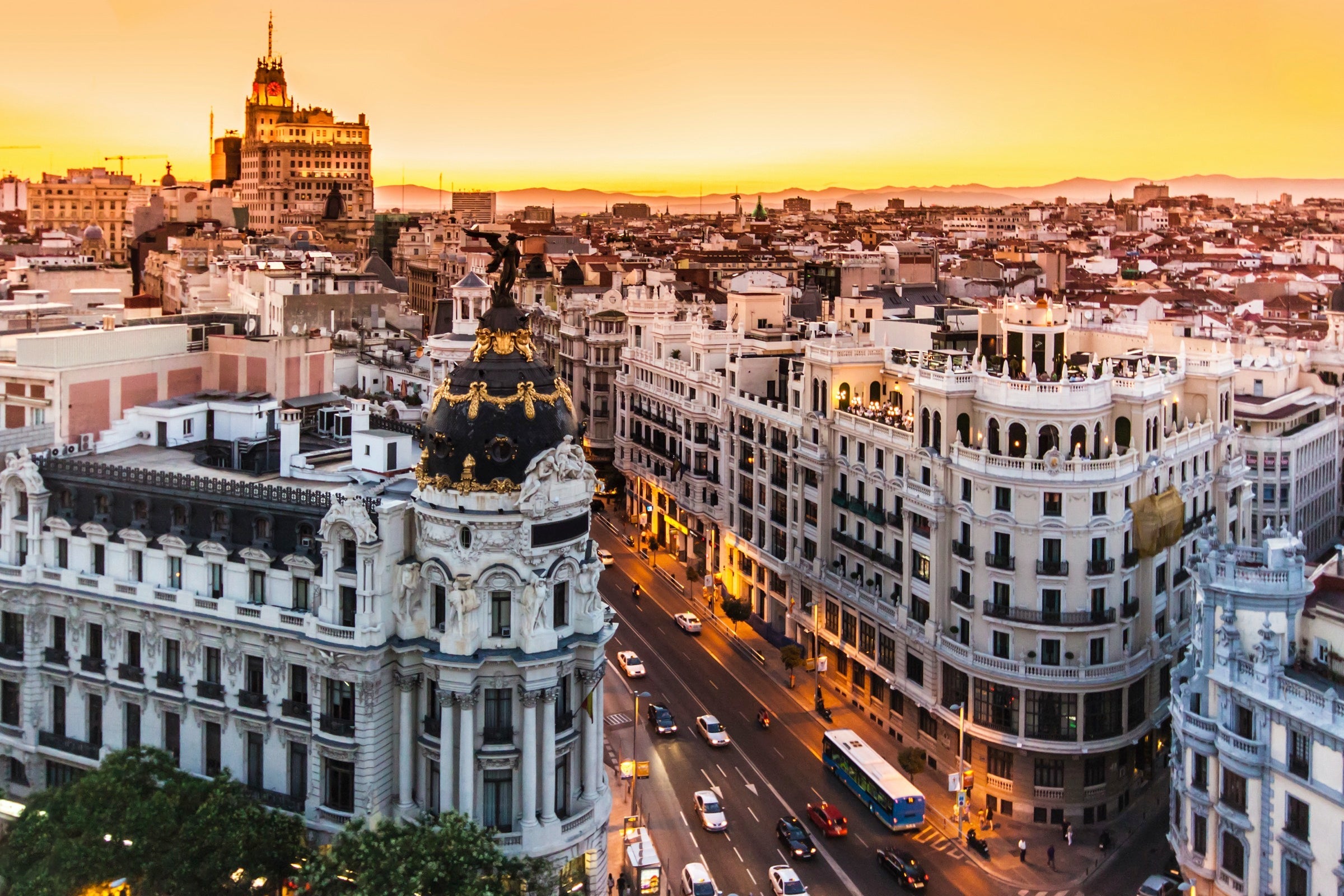Aerial view of the Gran Via shopping street in Madrid