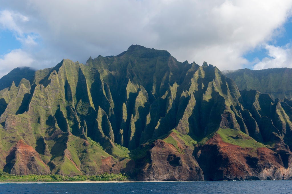 View from an excursion boat of the Na Pali coast on the