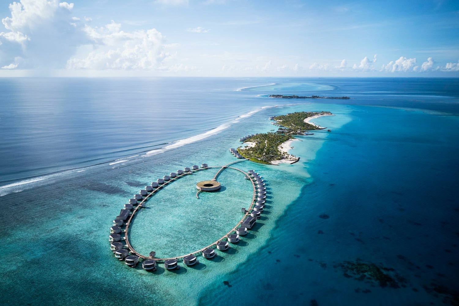 Ritz Carlton Maldives resort aerial view