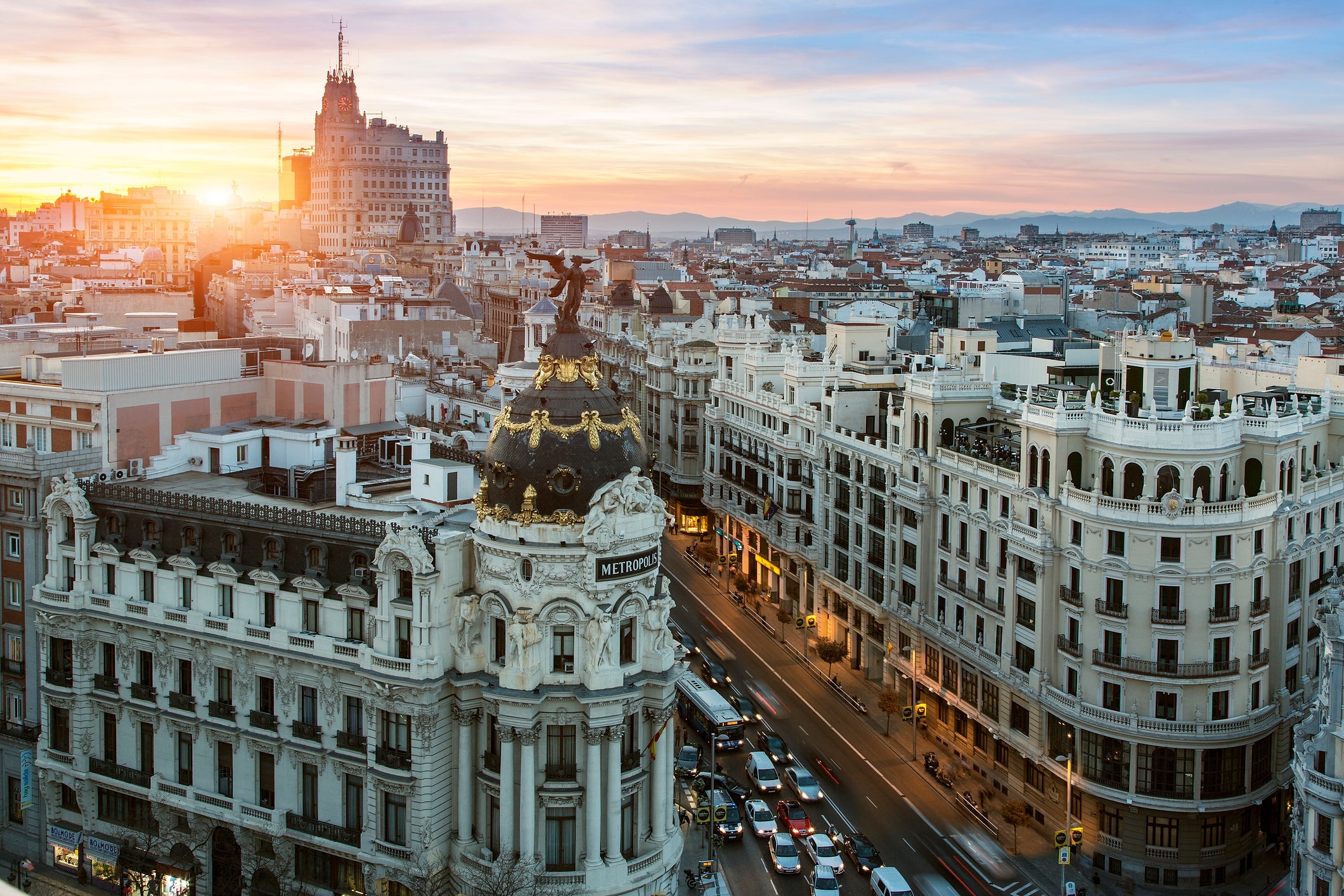 Skyline of Madrid with Metropolis Building and Gra