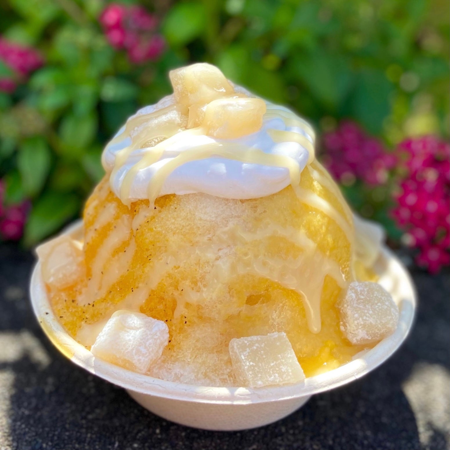 Kula Shave Ice liliko’i and mango with haupia and mochi, image courtesy Kula Shave Ice