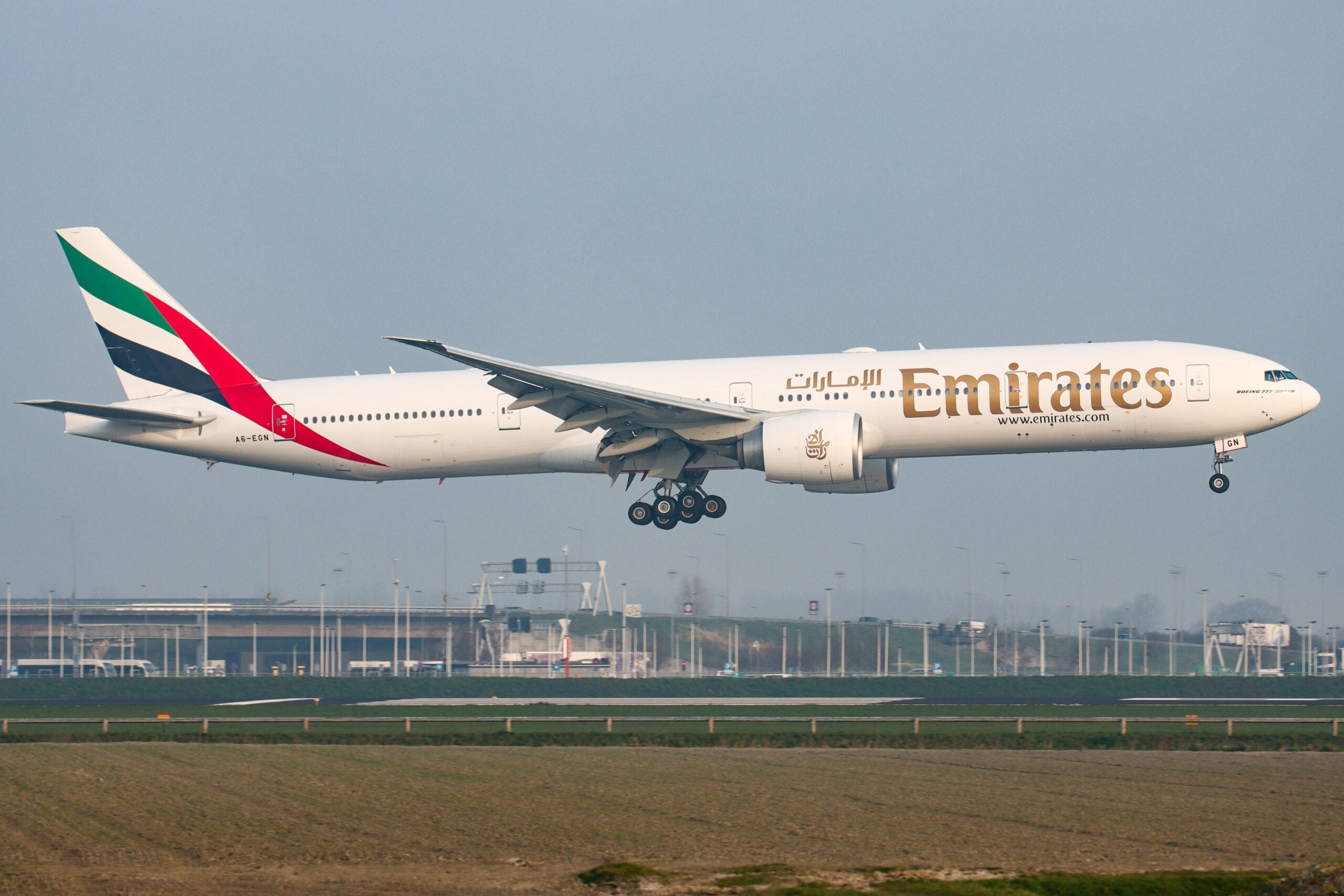Emirates Boeing 777 Landing At Amsterdam Airport
