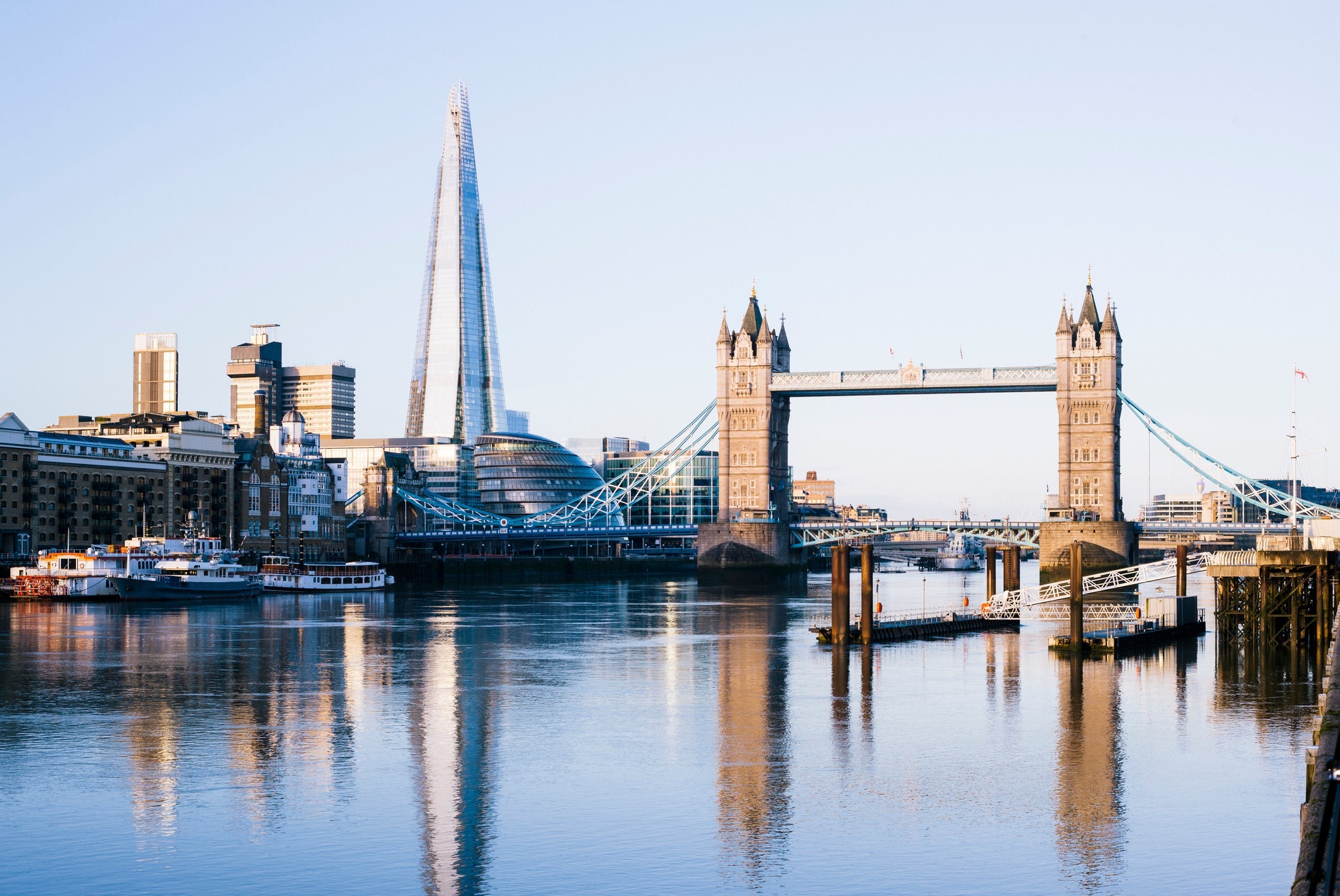 London city skyline and River Thames at sunrise
