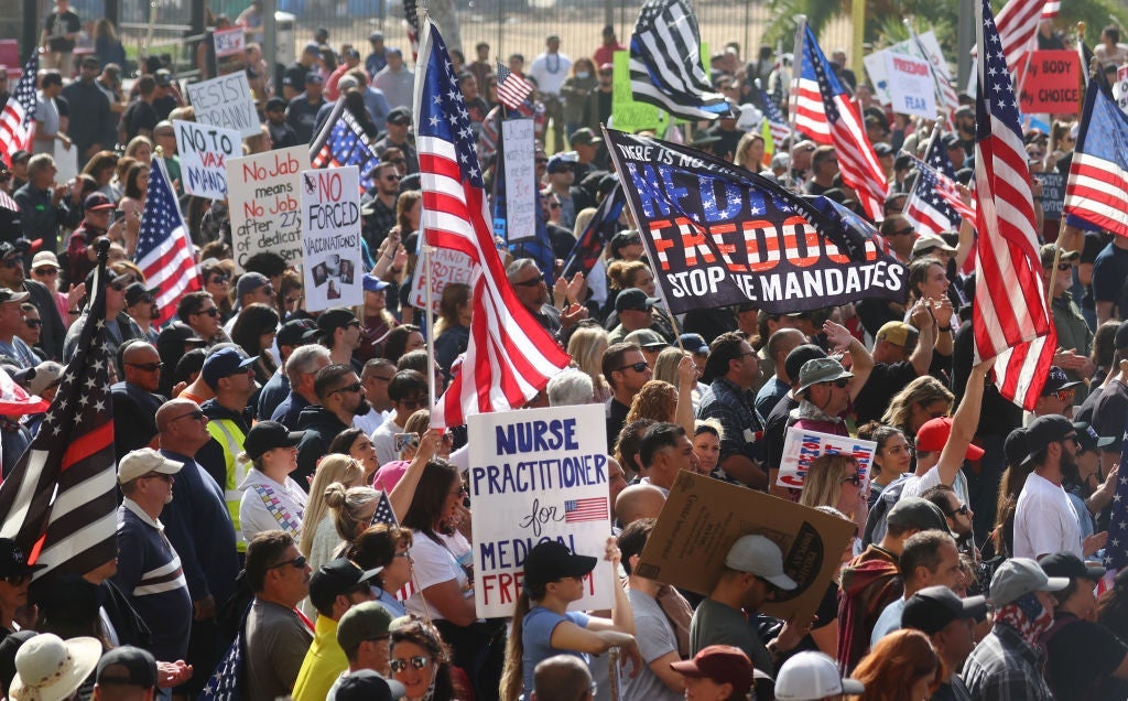 Activists Demonstrate Against Los Angeles' City Worker Vaccine Mandate