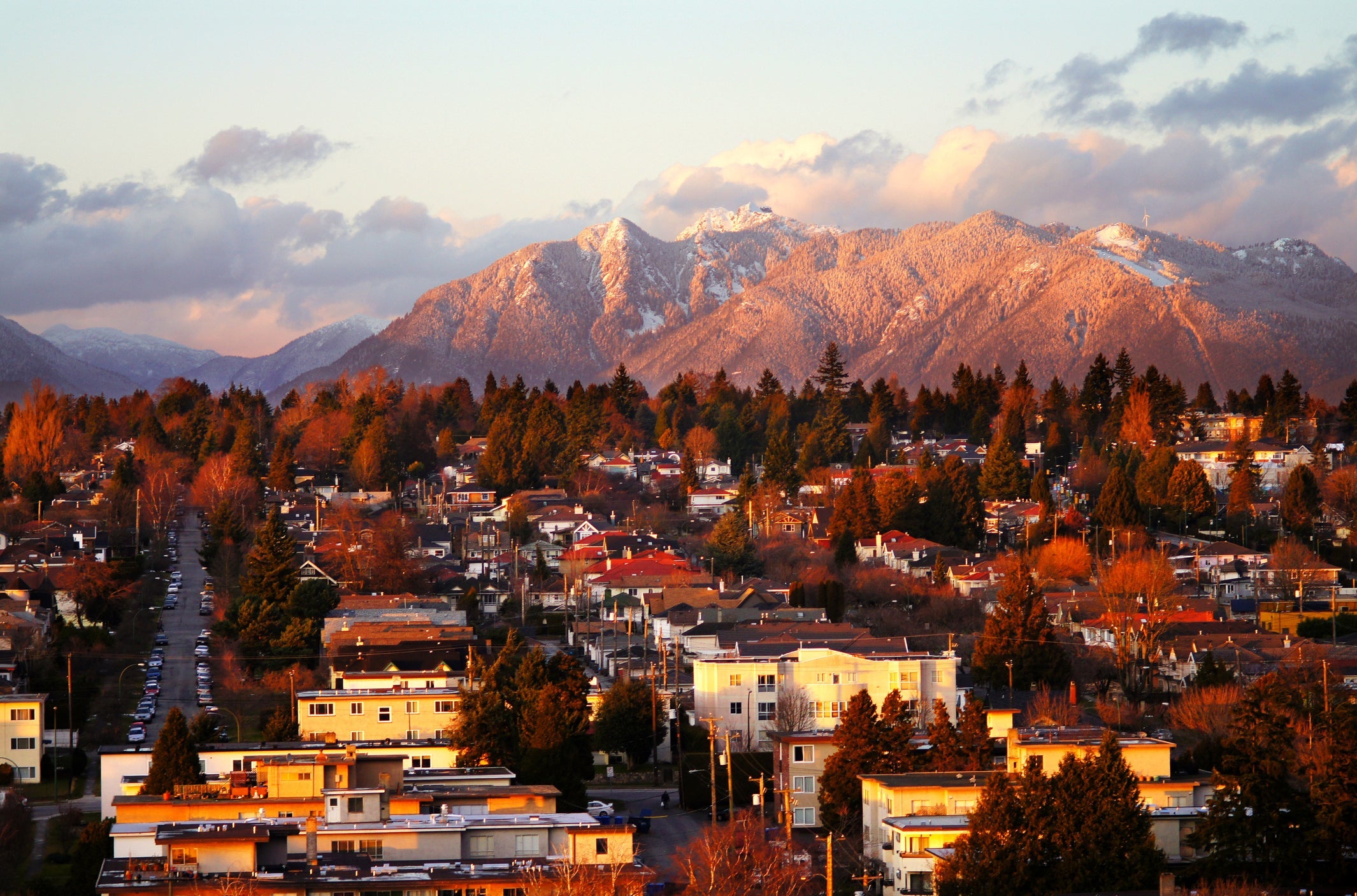 Vancouver Mountains with Snow at Sunset