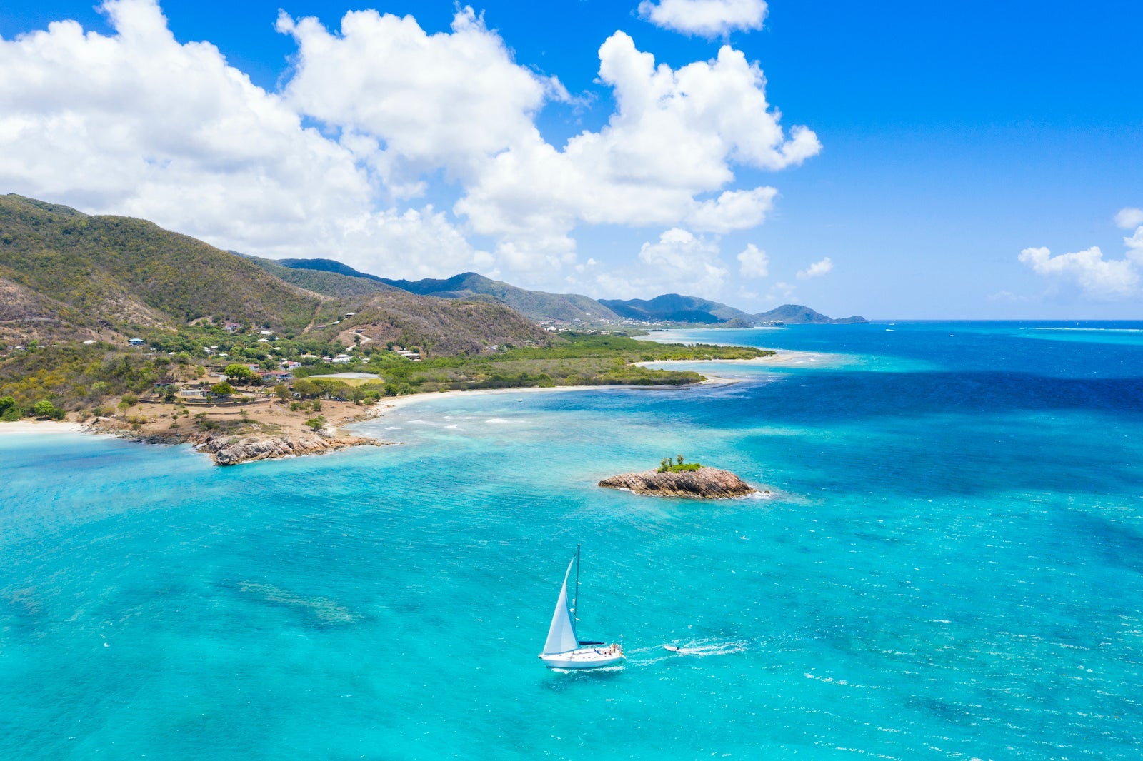 Boat sailing, aerial view, Caribbean, Antilles