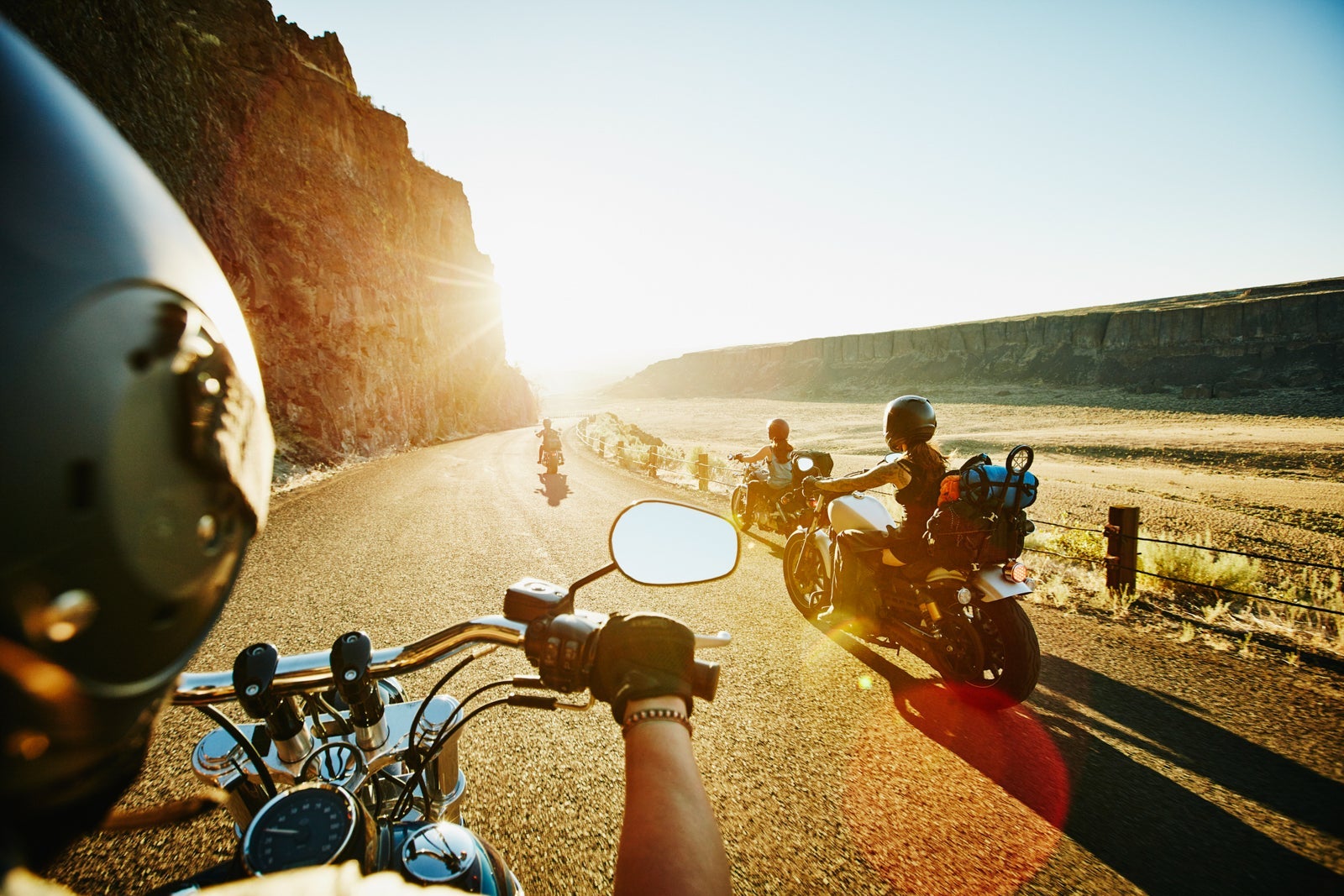 Group of female friends on motorcycle road trip