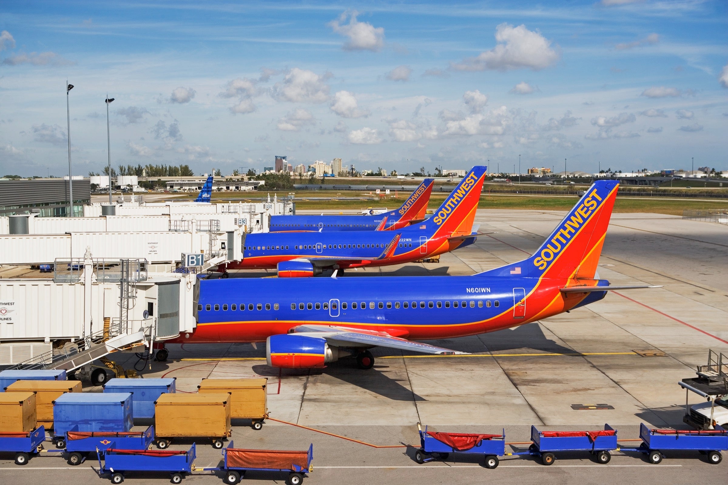 Southwest planes at the gate in Palm Beach