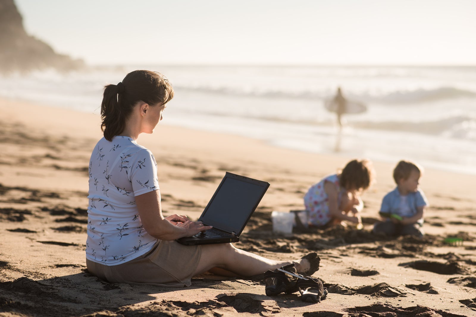 Businesswoman on beach