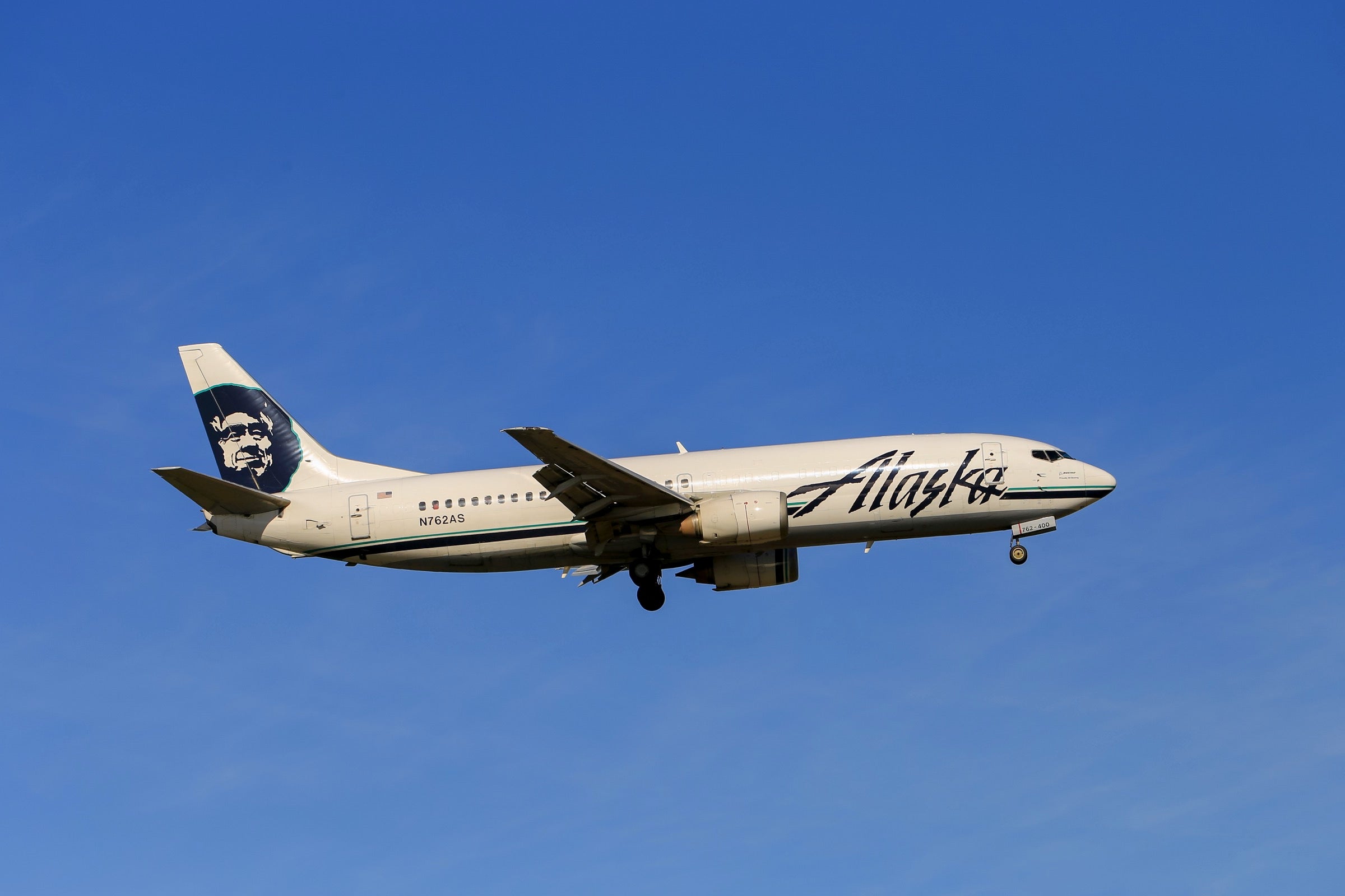 Alaska Airlines 737 in the sky over Anchorage