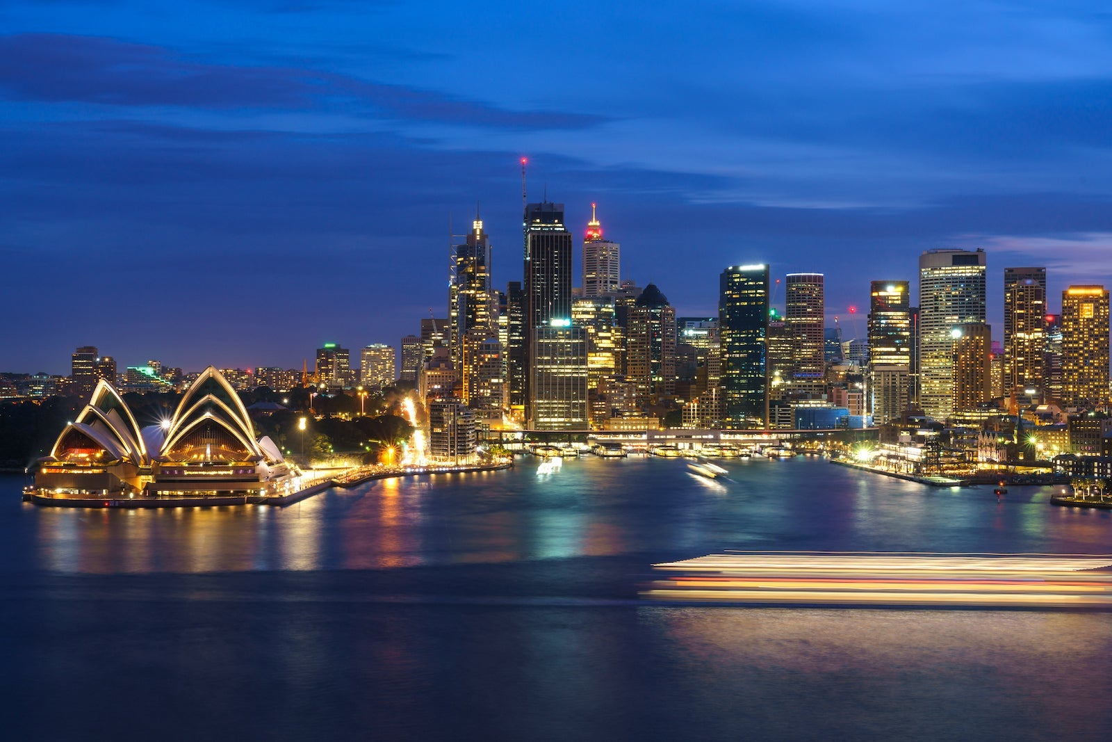 Cityscape image of Sydney city downtown with business office building skyscraper and skyline snd street light at Sydney, Australia.
