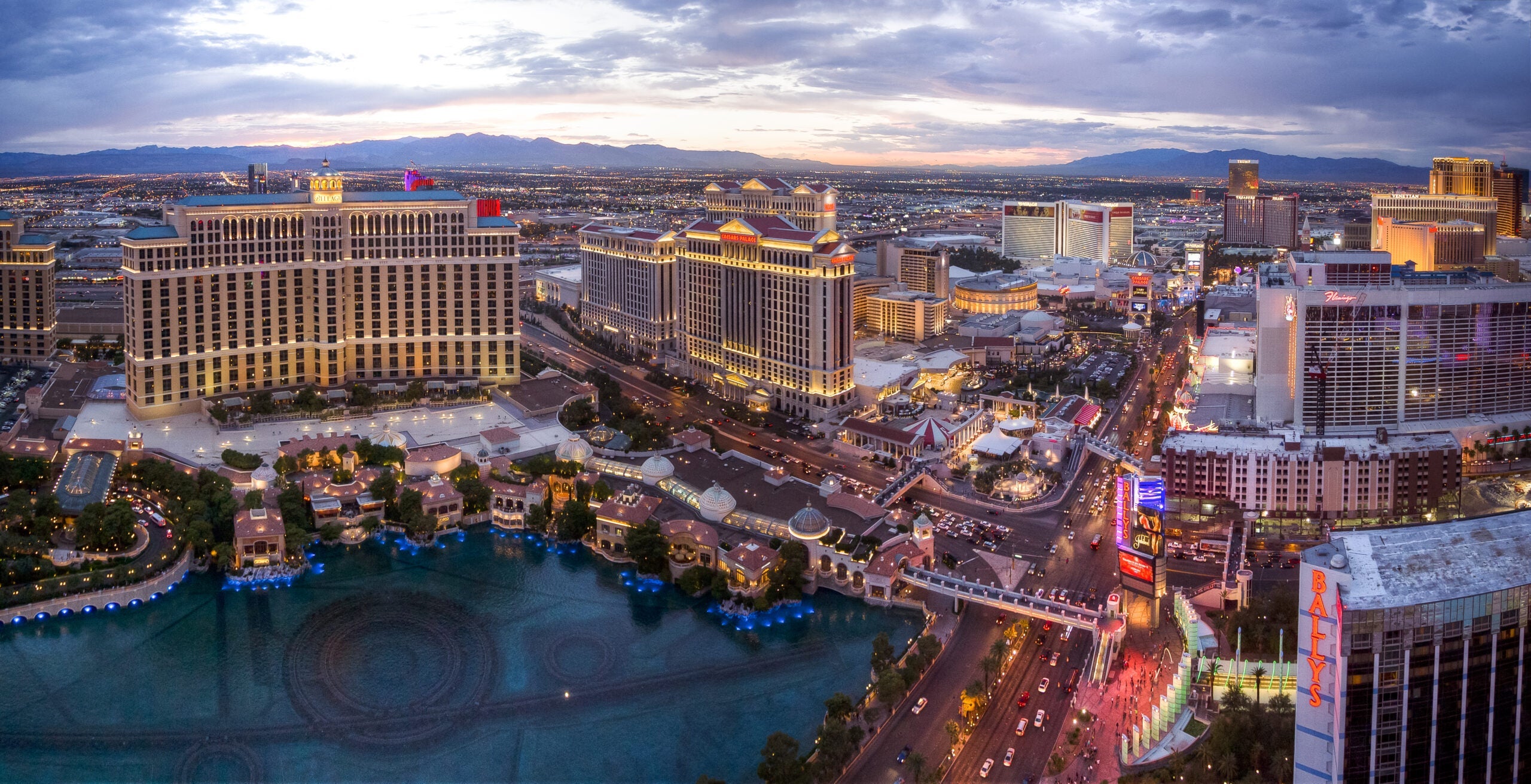 Elevated view of the Las Vegas strip after sunset