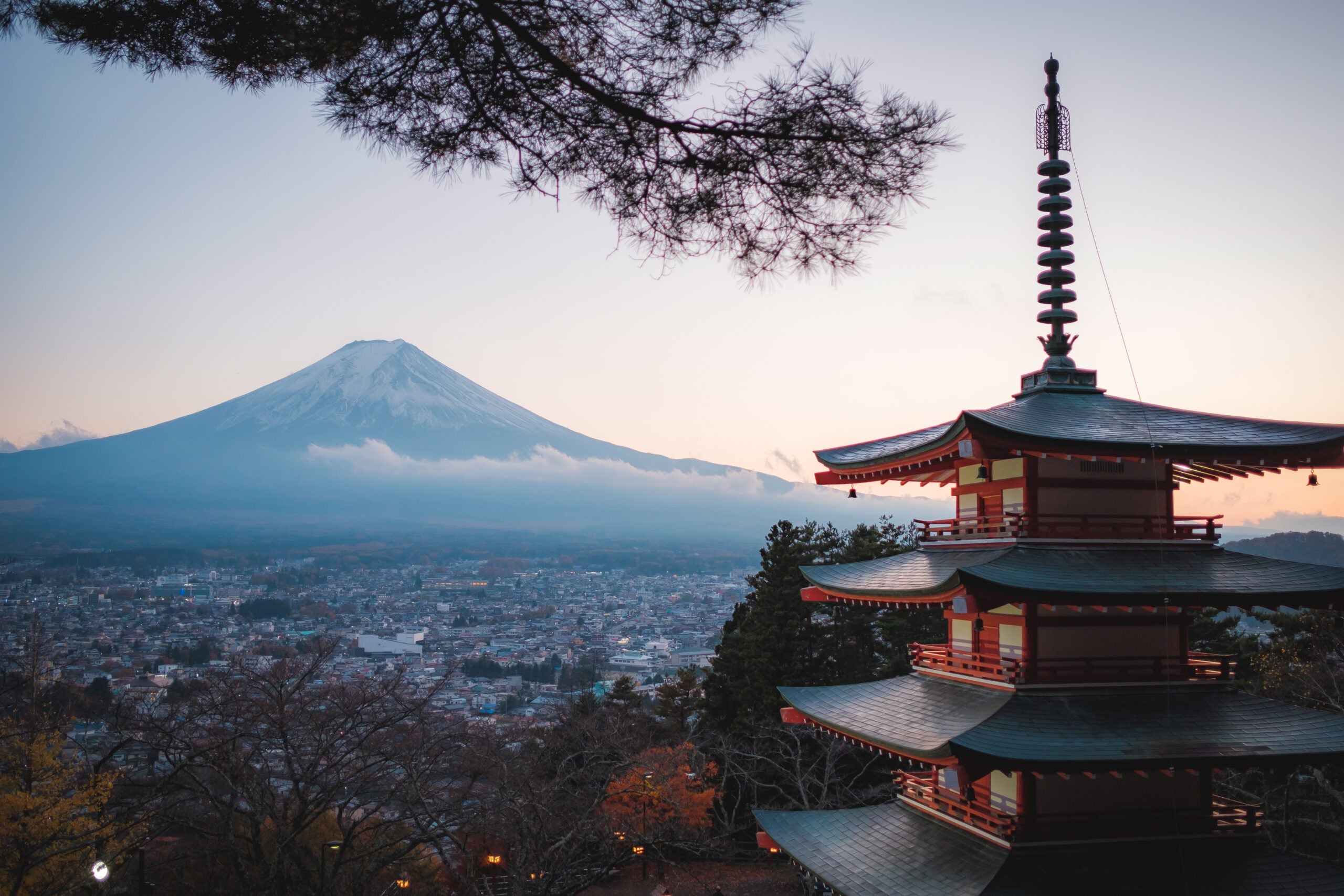 Temple Against Mt Fuji