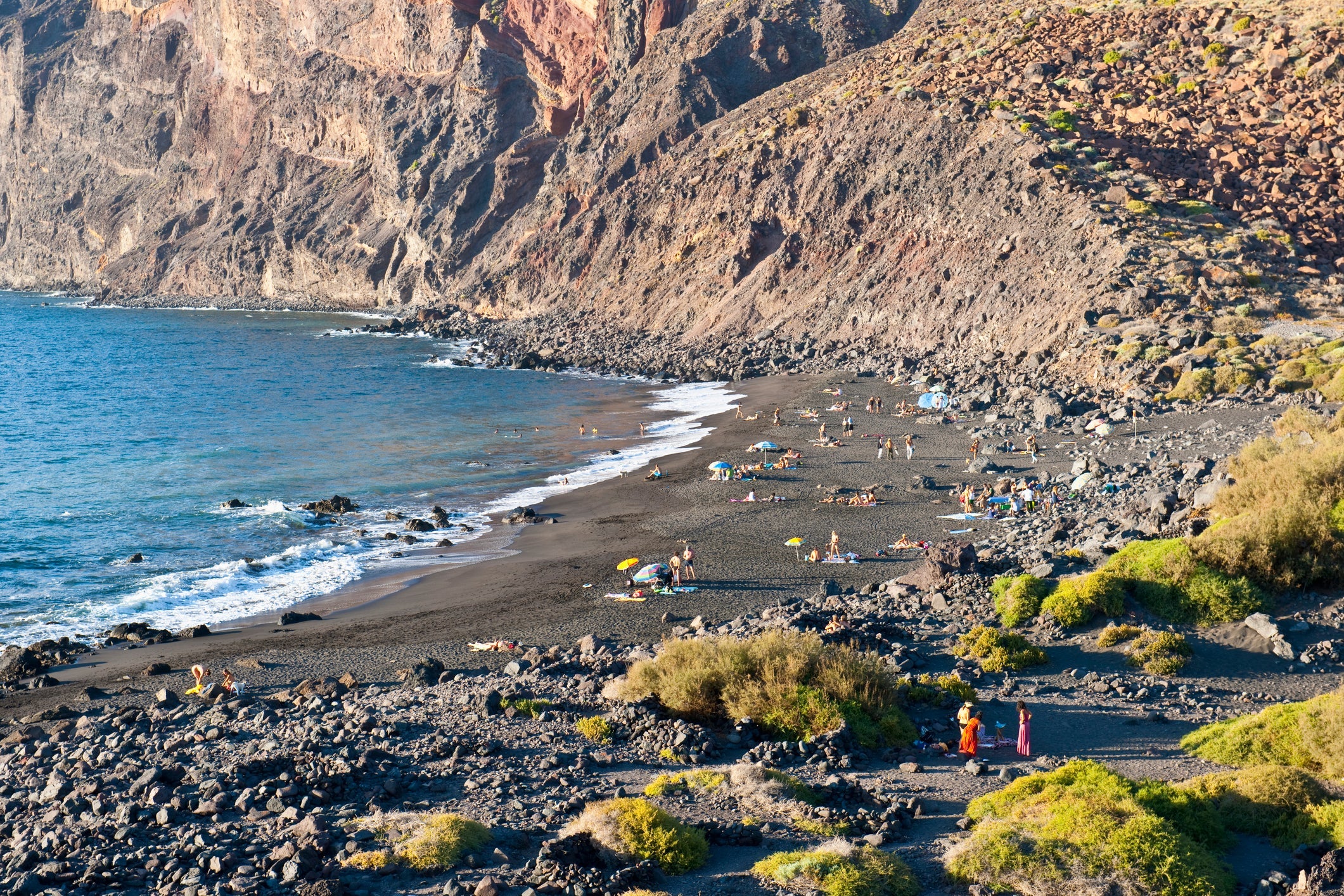 Beachgoers at Playa del Ingles, Valle Gran Rey, La Gomera, Spain