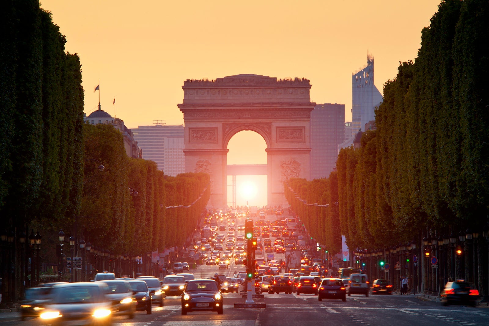 Paris, Arc de Triomphe at sunset