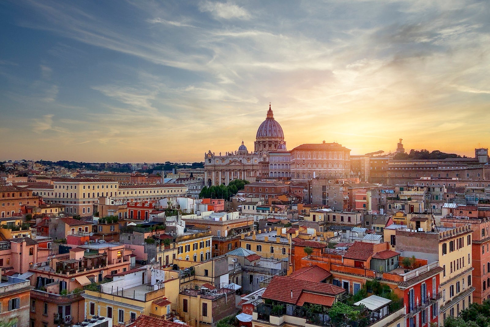 Aerial view of Vatican City at sunset.