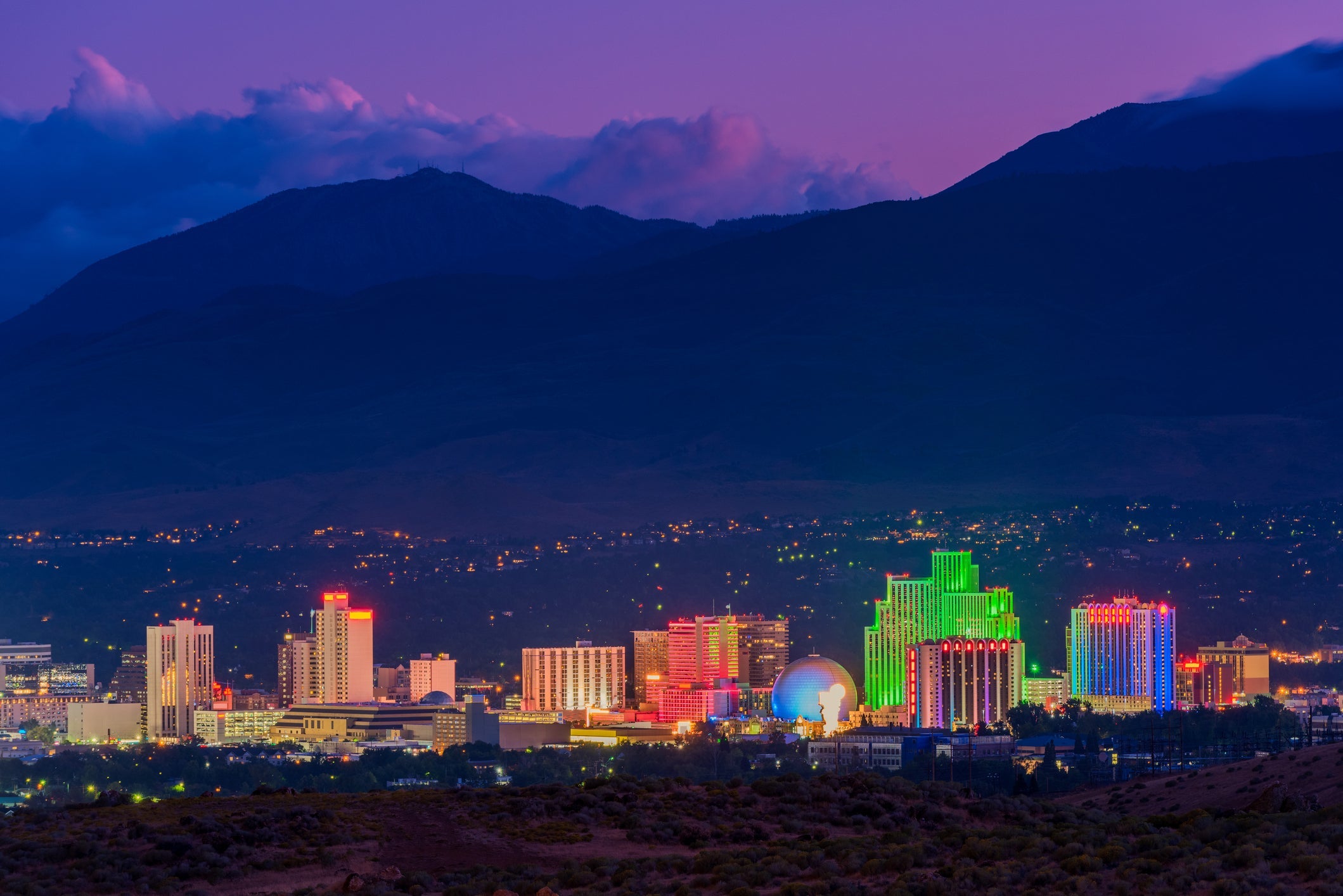 Skyline of Reno Nevada at Dusk