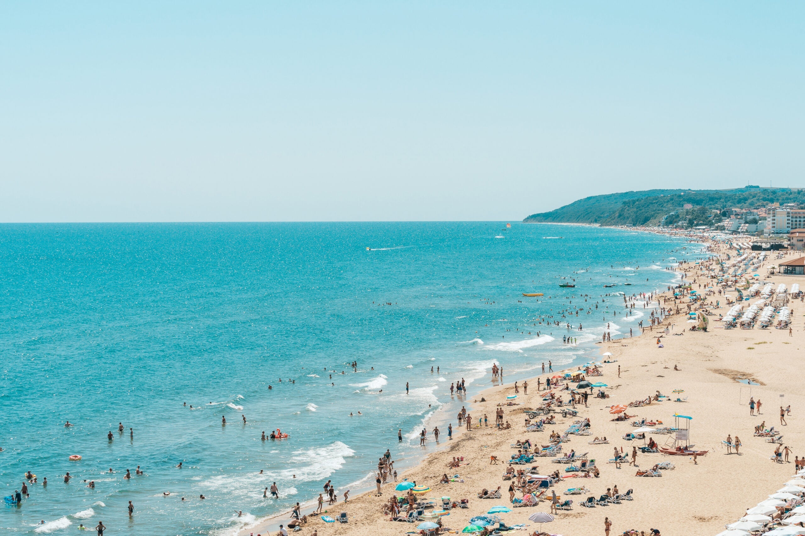 People at beach against clear sky,Obzor,Bulgaria