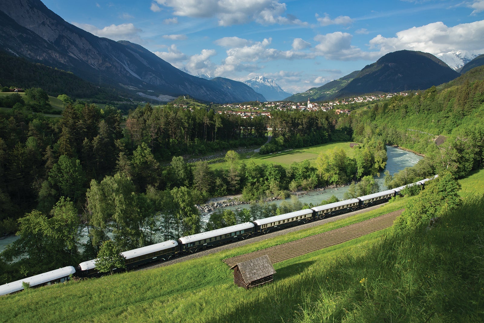 the Venice Simplon Orient Express passing through near Roppen, Austria