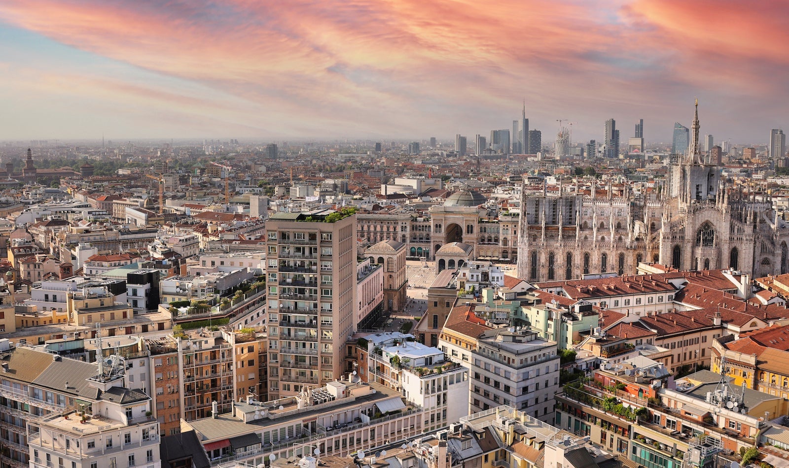 Aerial View Of Milan At Sunset