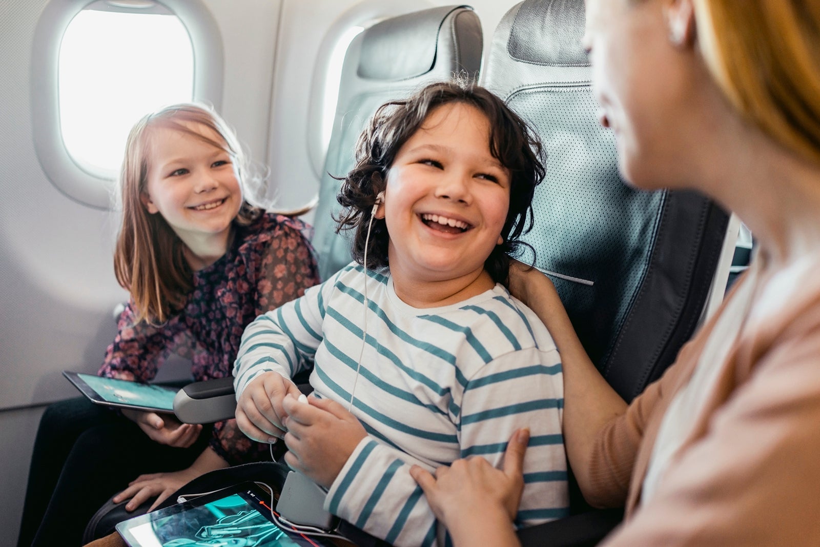 Family flying on an airplane