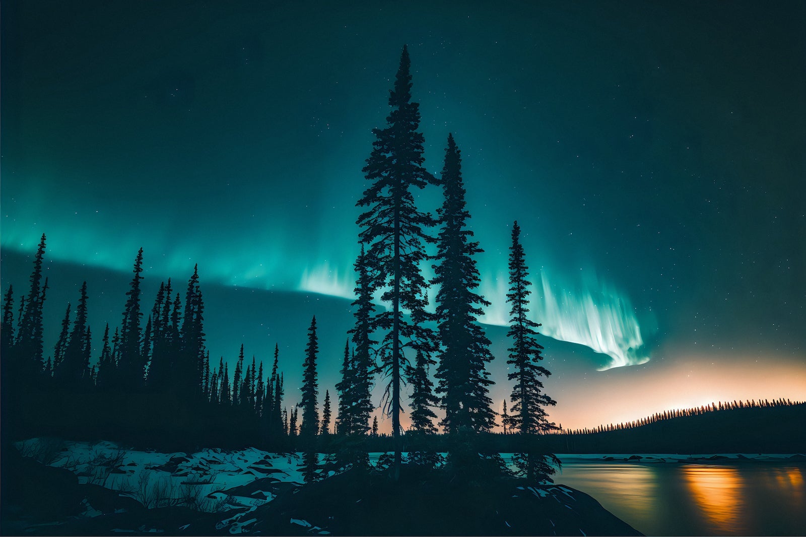 Aurora borealis night view