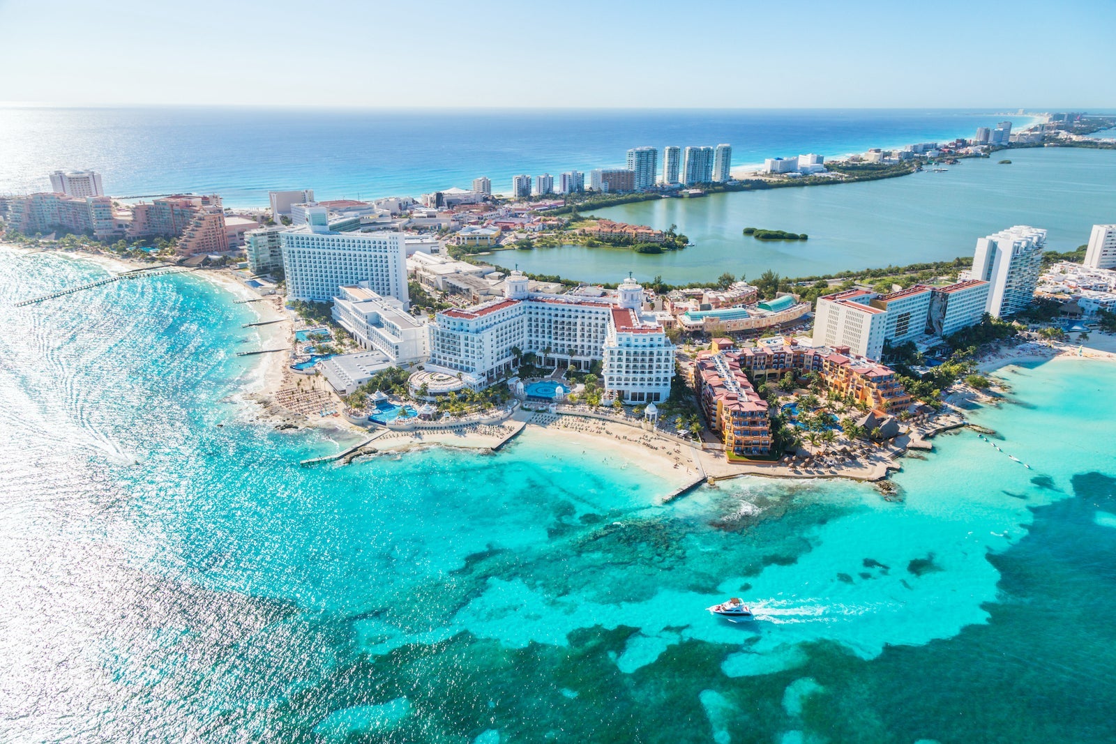 Aerial view of Cancun hotel zone, Mexico
