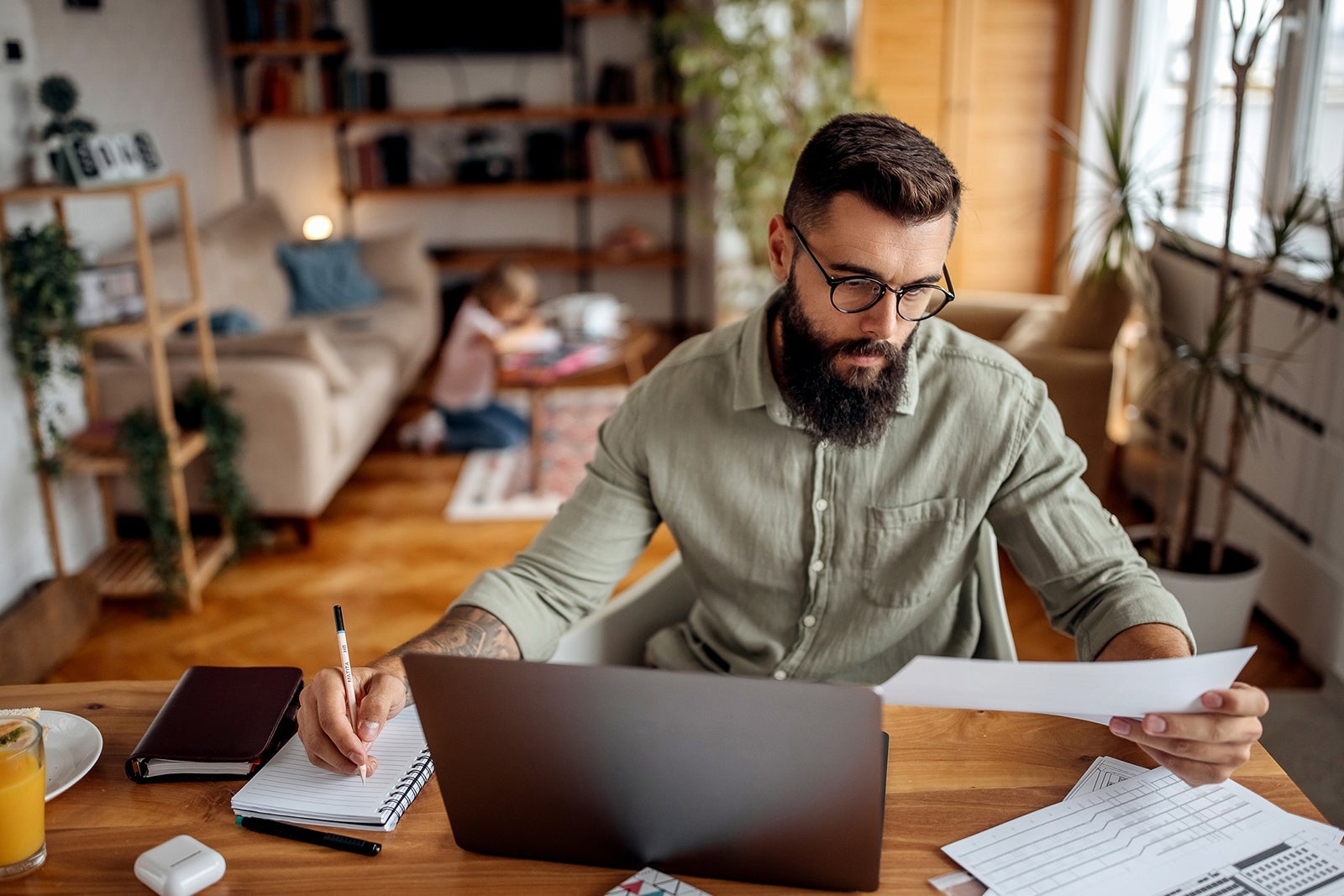 Father working from home