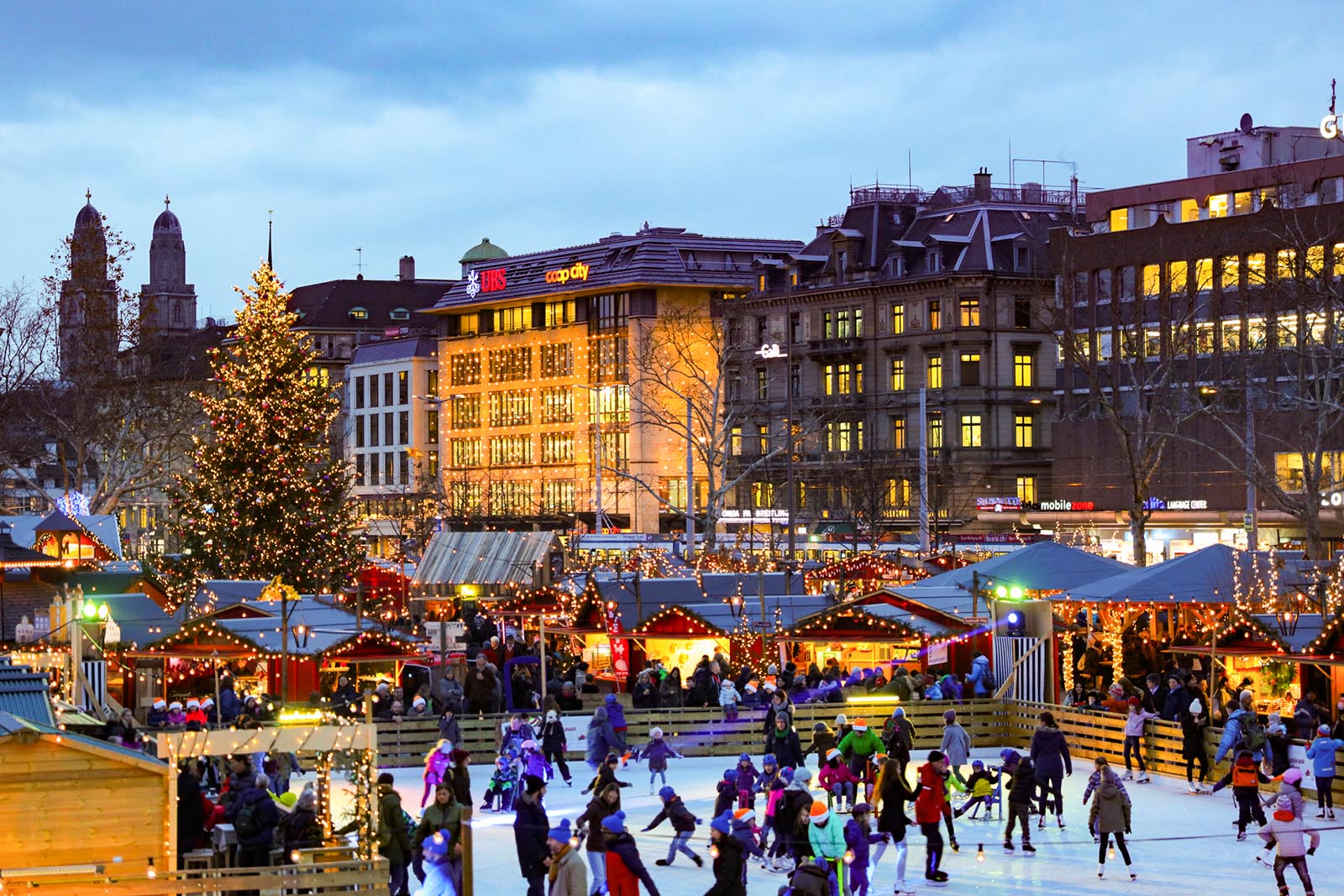 Christmas market zuerich city iceskating