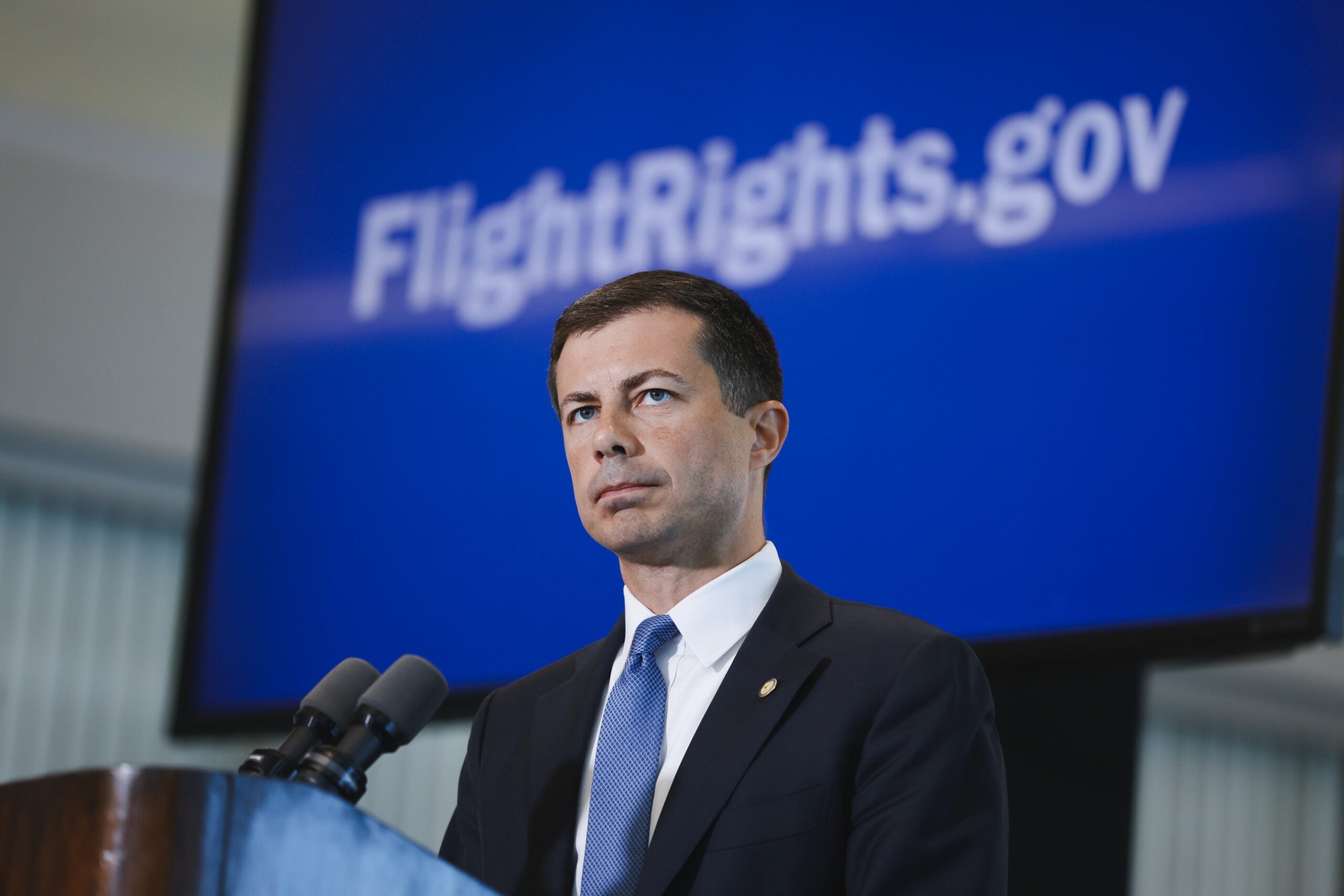 Transportation Secretary Buttigieg News Conference On Air Travel Ahead Of Labor Day Holiday Weekend