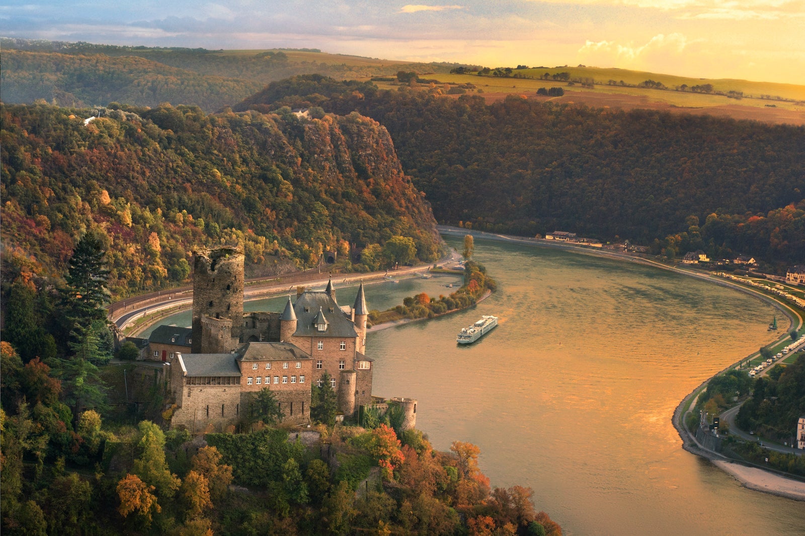Katz Castle and the Middle Rhine RIver Valley wit ha Viking Long
