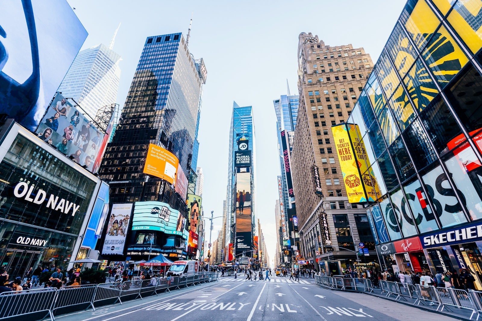 Wide angle view of Times Square, New York City, USA