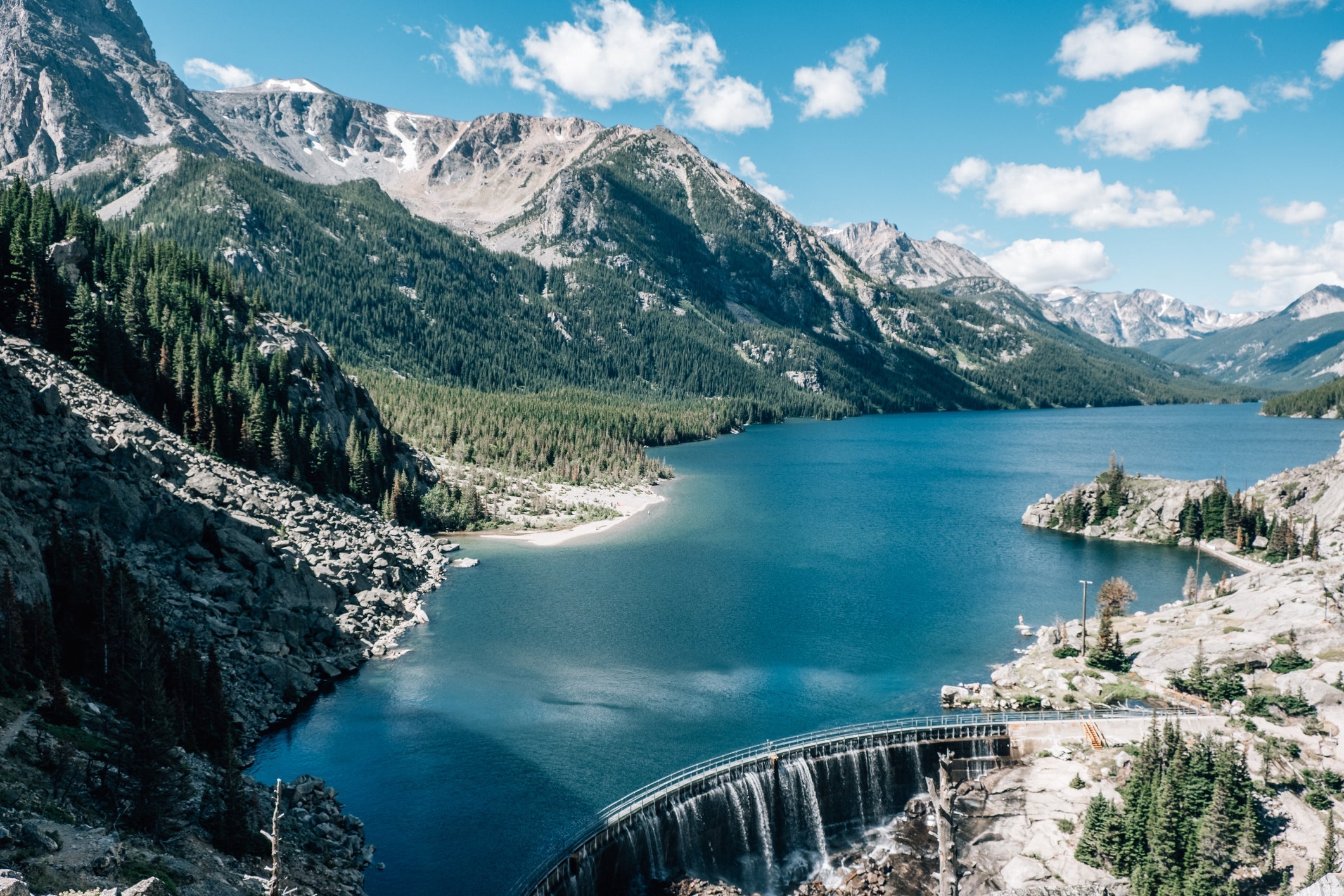Landscape of a Mystic Lake in Montana with a blue sky